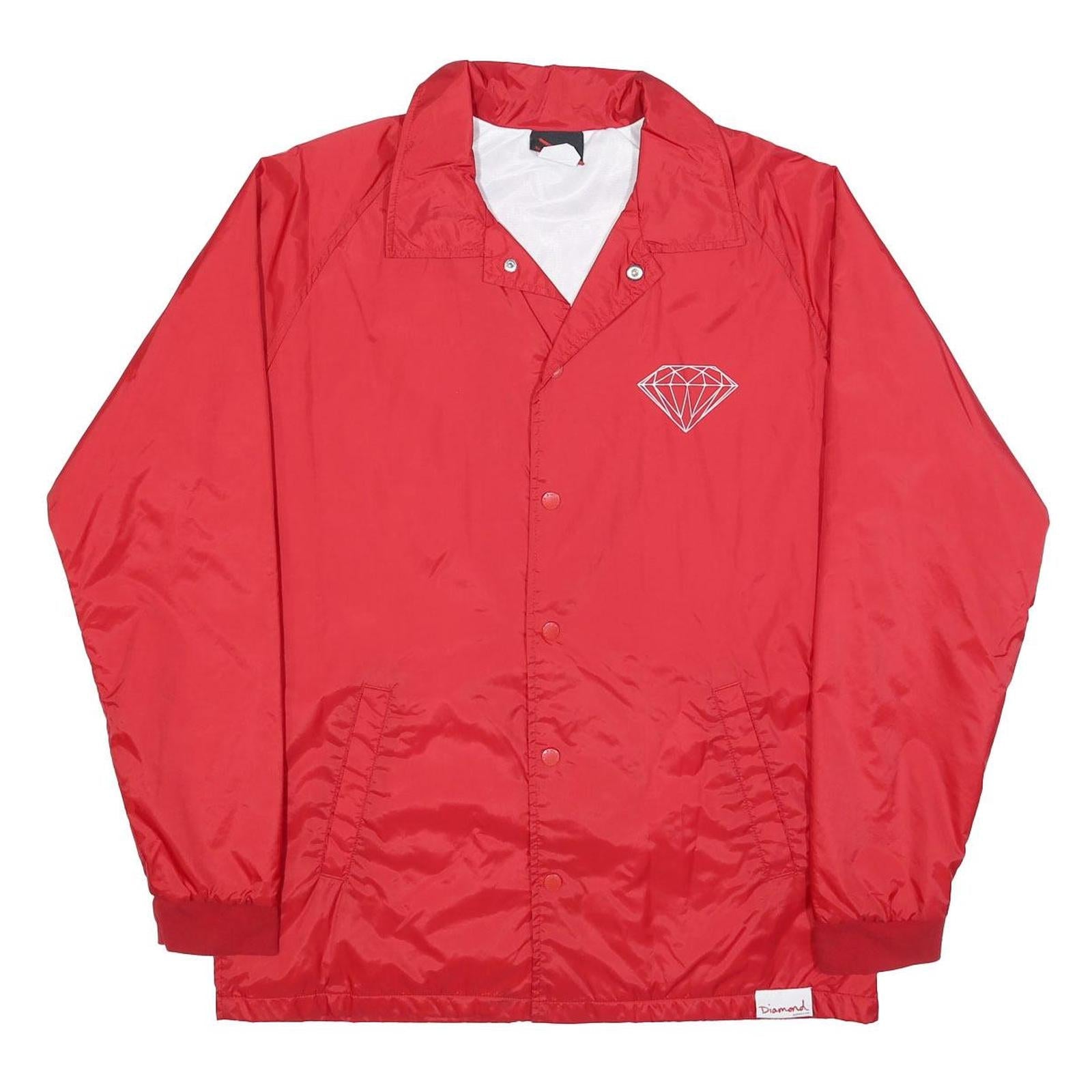 DIAMOND Mens Red Polyester Blend Button Jacket L Lightweight Plain Logo Print Refurbished - N/A refurbished available on Cerqular