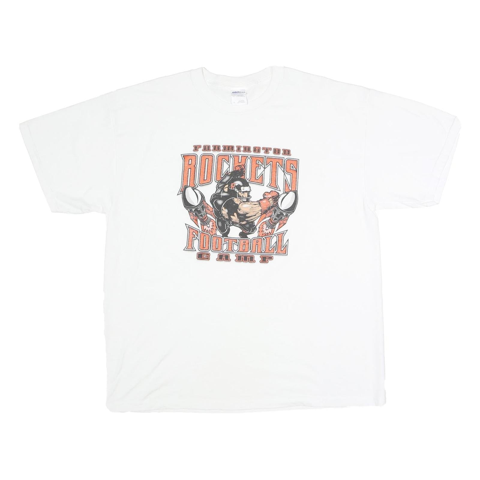GILDAN Mens White Farmington Rockets Football Camp Single Stitch T-Shirt XL Refurbished - N/A refurbished available on Cerqular