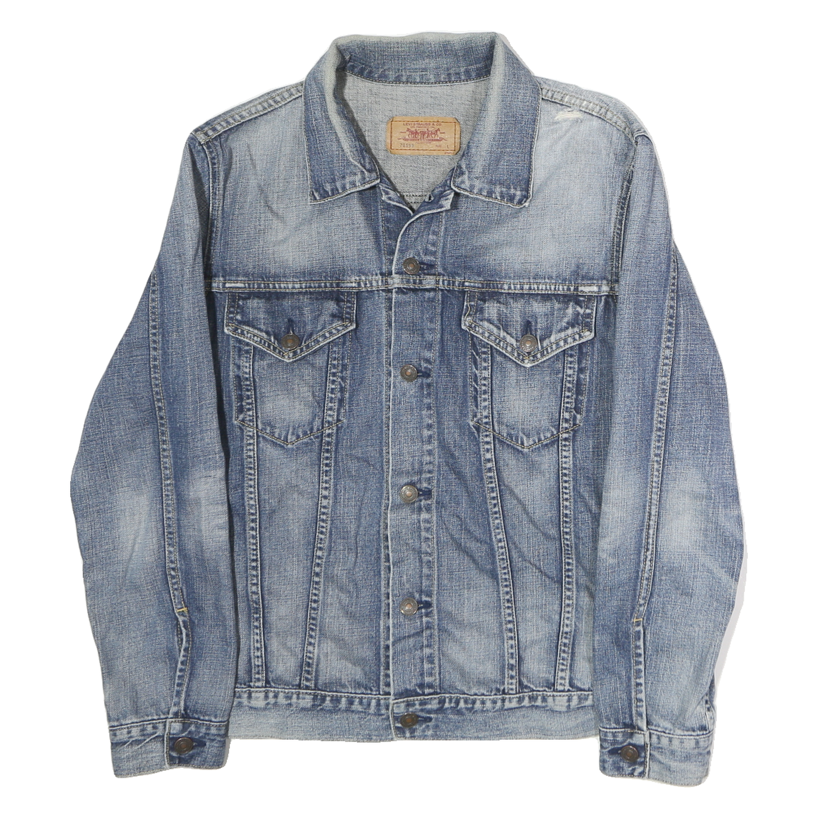 LEVI'S Mens Blue Denim Button Jacket L Cotton Plain Classic Fit Stylish Refurbished - N/A refurbished available on Cerqular