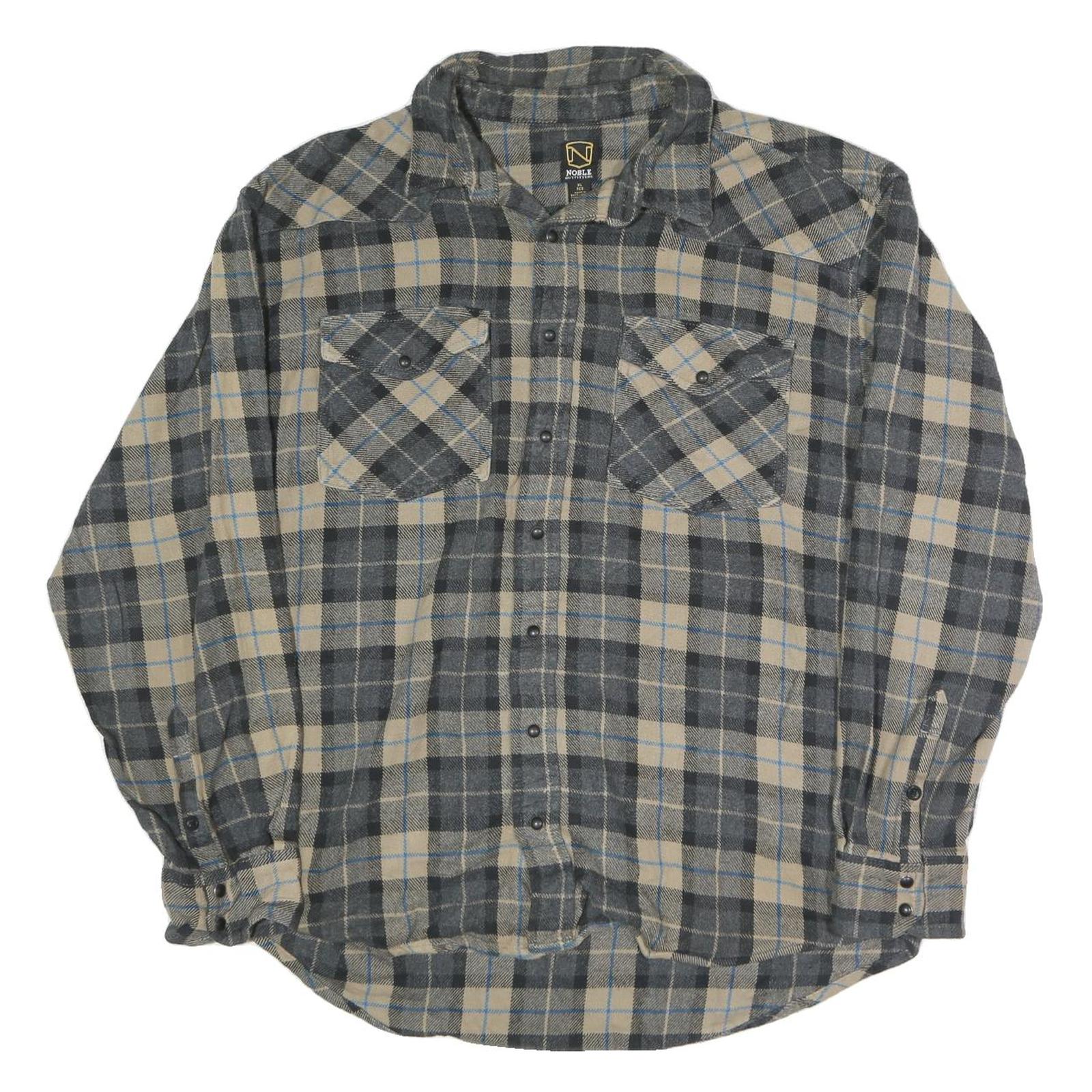 NOBLE Mens Grey & Beige Checked Cotton Shirt XL Long Sleeve Casual Workwear Refurbished - N/A refurbished available on Cerqular