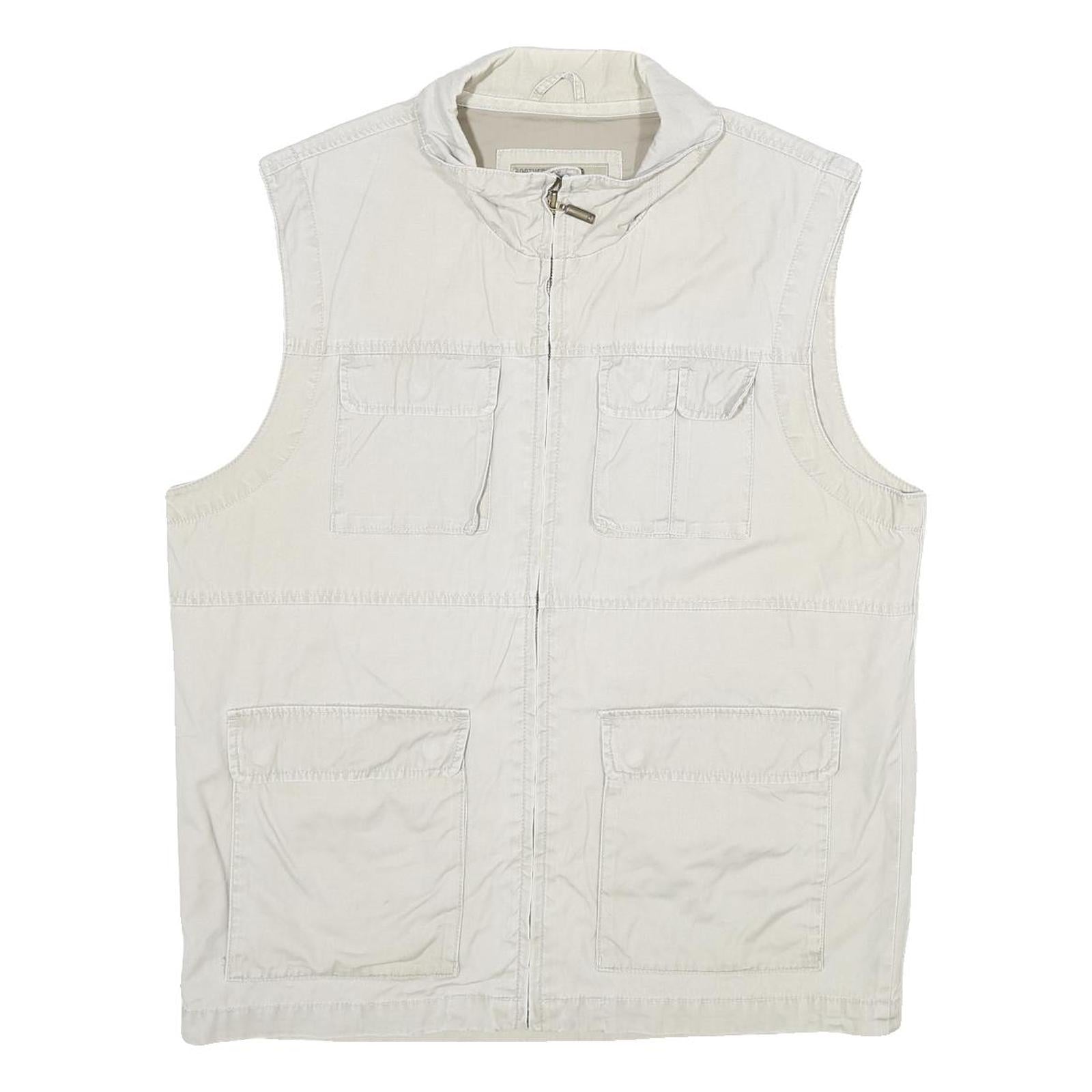 C&A Mens White Cotton Gilet L Plain Utility Pockets Zip Up Casual Workwear Refurbished - N/A refurbished available on Cerqular