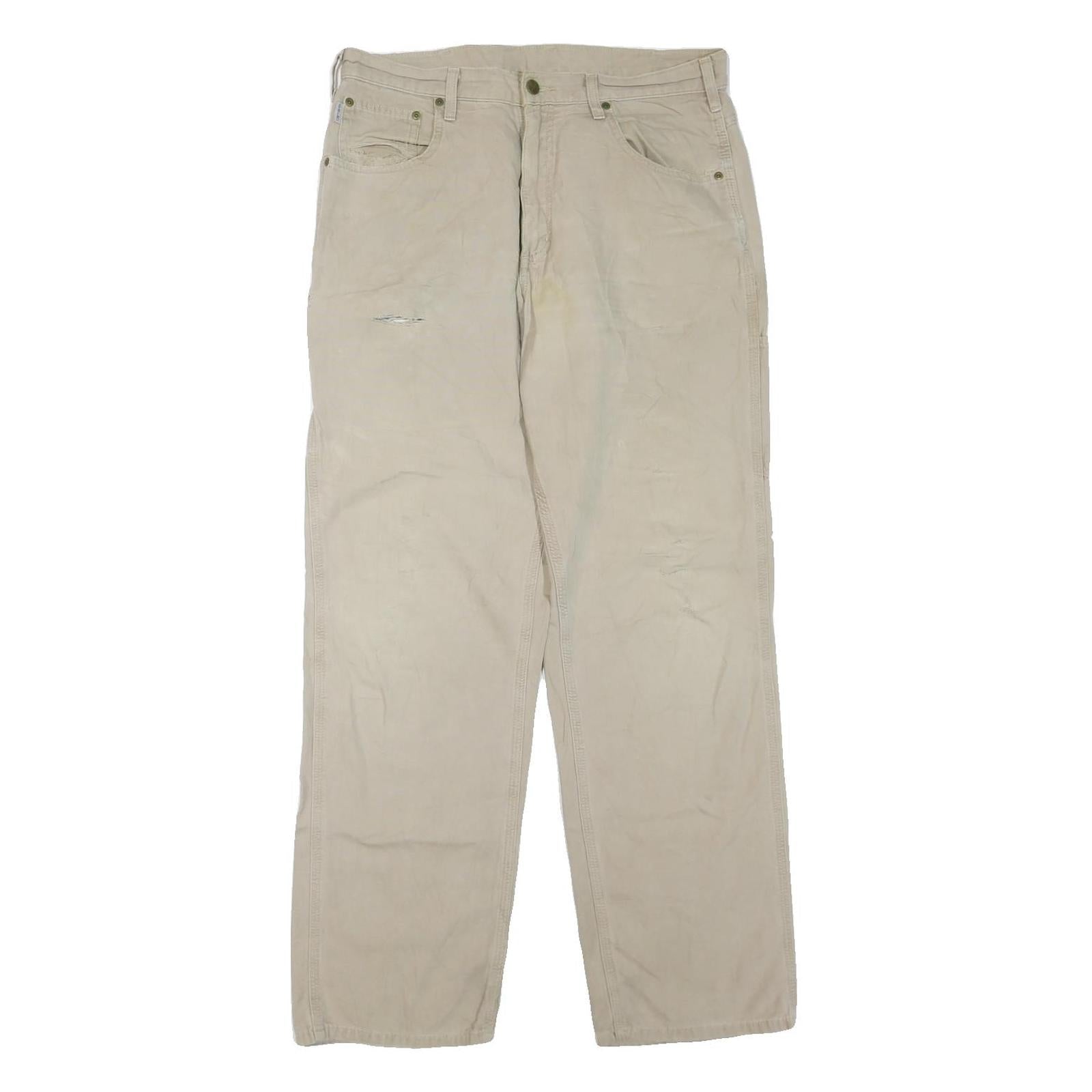 CARHARTT Mens Cotton Blend Beige Regular Fit Straight Leg Trousers W34 L34 Refurbished - N/A refurbished available on Cerqular