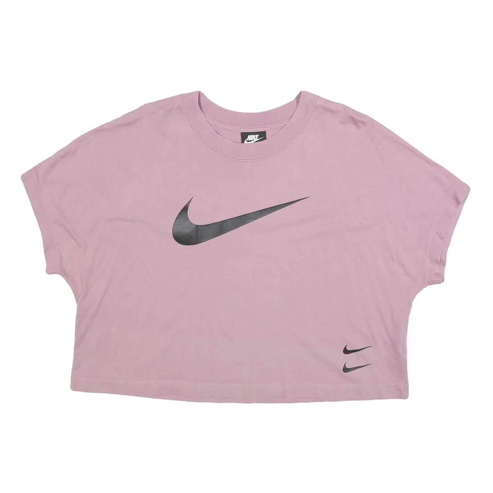 NIKE Womens Pink Black Graphic Crop T-Shirt XL Short Sleeve Crew Neck Refurbished - N/A refurbished available on Cerqular