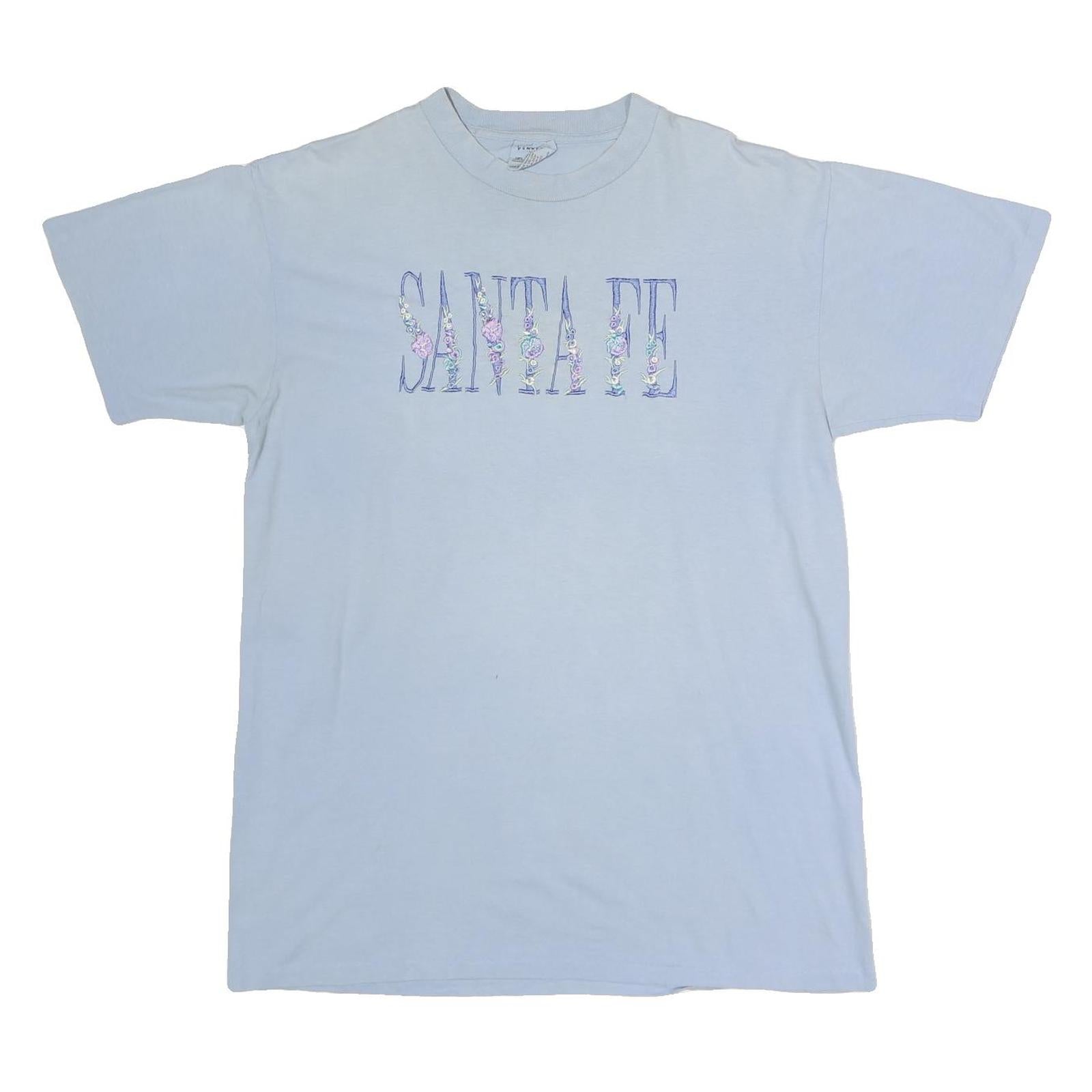 BUMWRAPS Mens Pale Blue Santa Fe Graphic T-Shirt L Short Sleeve Crew Neck Refurbished - N/A refurbished available on Cerqular