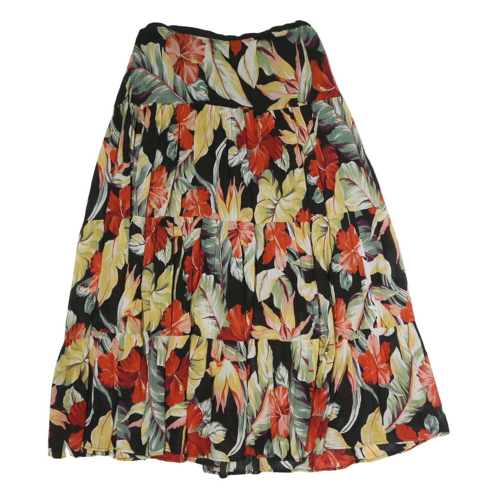 CHAPS Womens Black Floral A-Line Midi Polyester Skirt XL Summer Casual Refurbished - N/A refurbished available on Cerqular