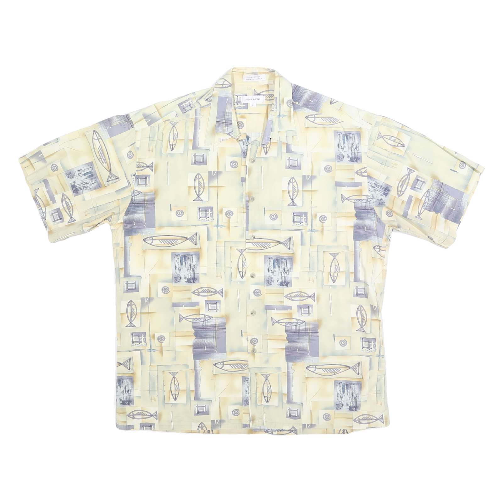 PIERRE CARDIN Mens Cream & Grey Printed Short Sleeve Shirt L Casual Cotton Blend Refurbished - N/A refurbished available on Cerqular