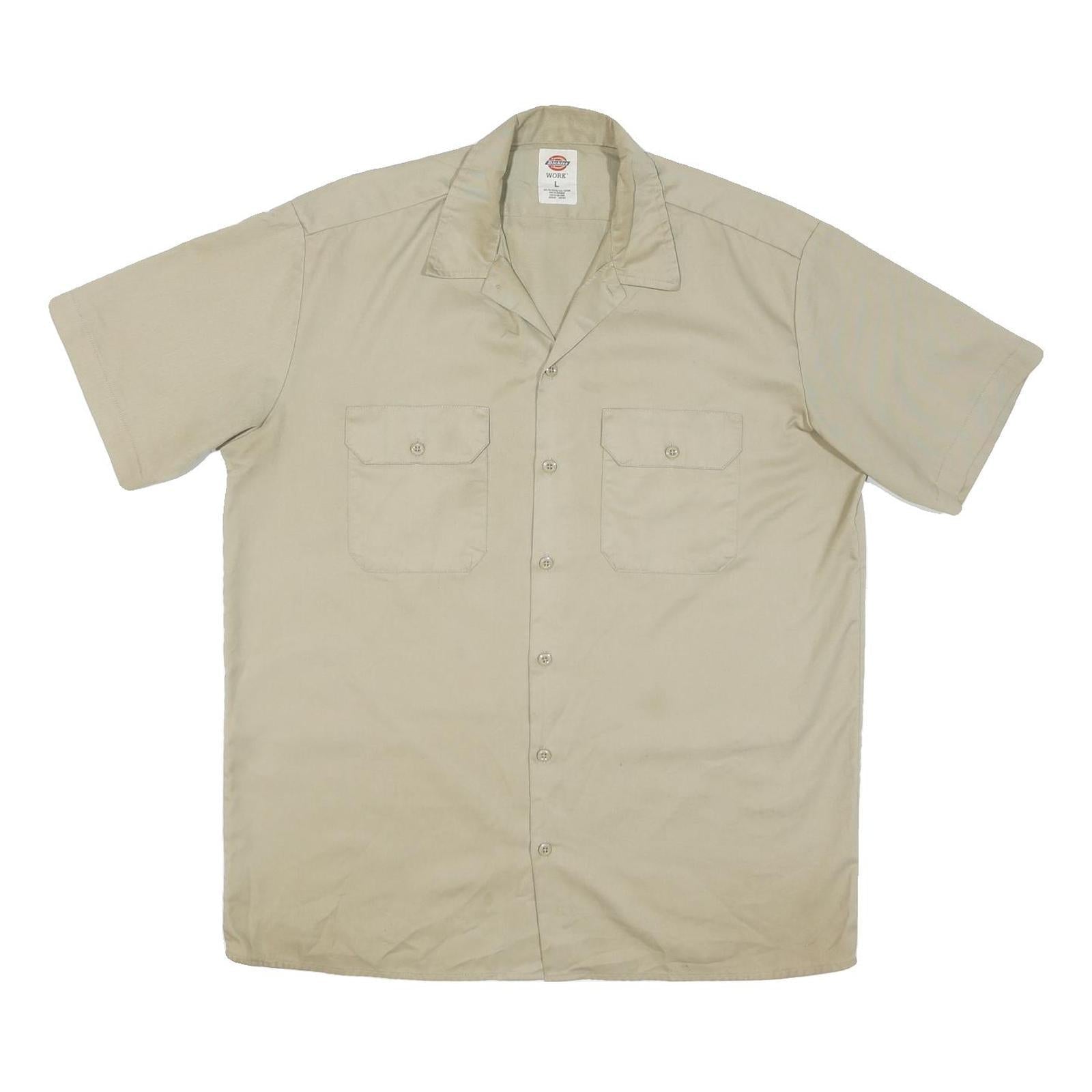 DICKIES Mens Beige Workwear Shirt L Cotton Blend Short Sleeve Button Fastening Refurbished - N/A refurbished available on Cerqular