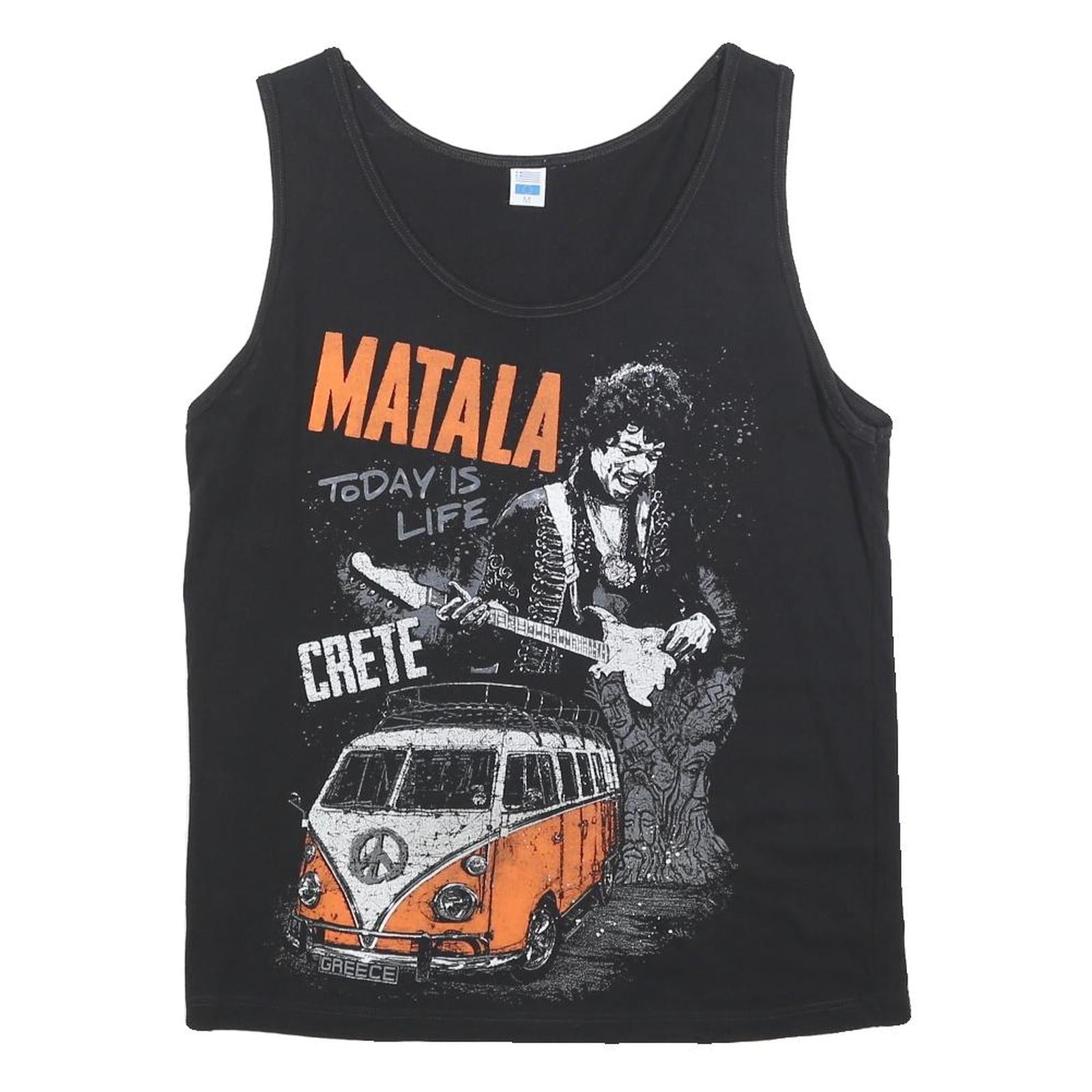Mens Black Cotton Blend Graphic Vest M Sleeveless Round Neck Matala Crete Refurbished - N/A refurbished available on Cerqular