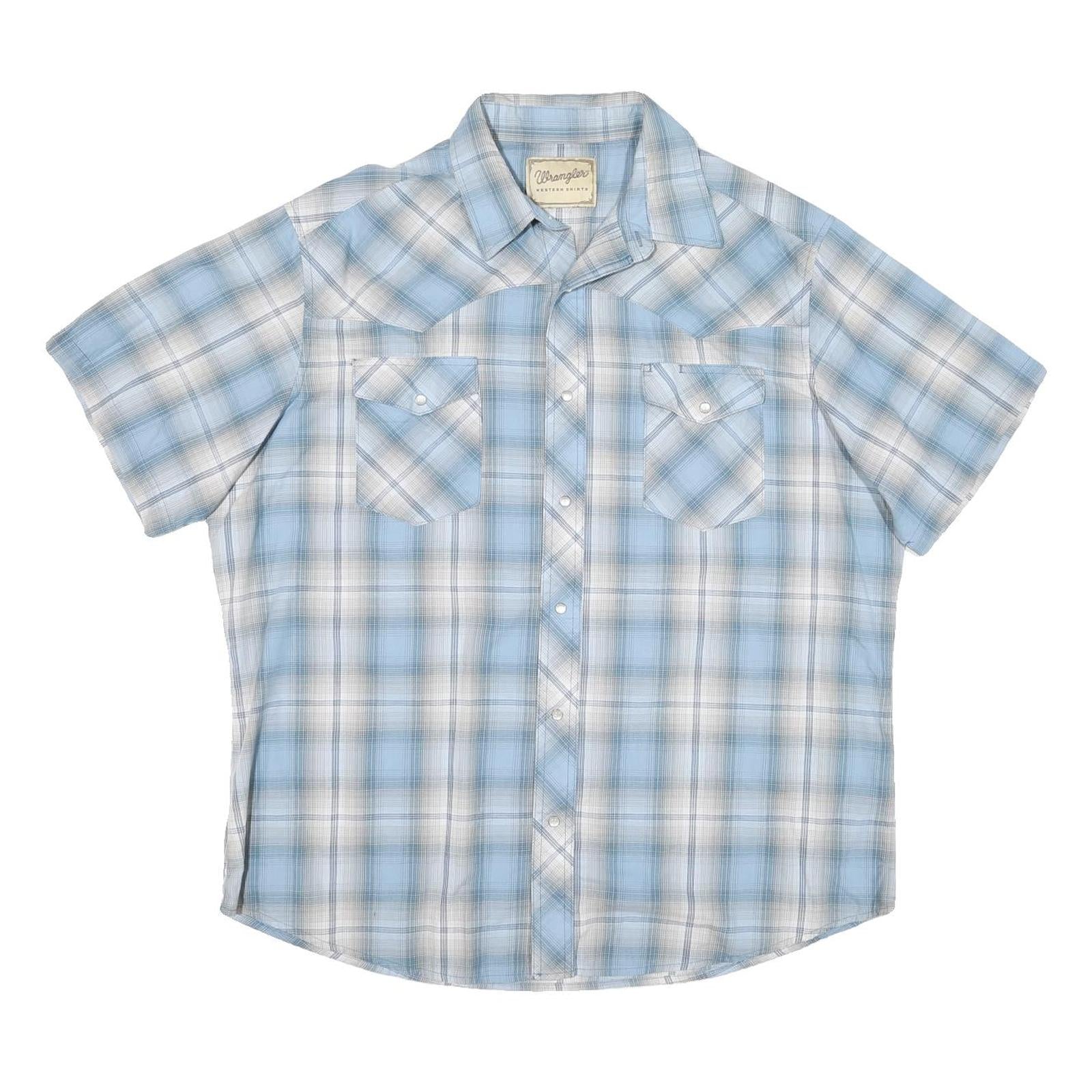 WRANGLER Mens Blue & White Check Shirt L Western Style Short Sleeve Casual Refurbished - N/A refurbished available on Cerqular
