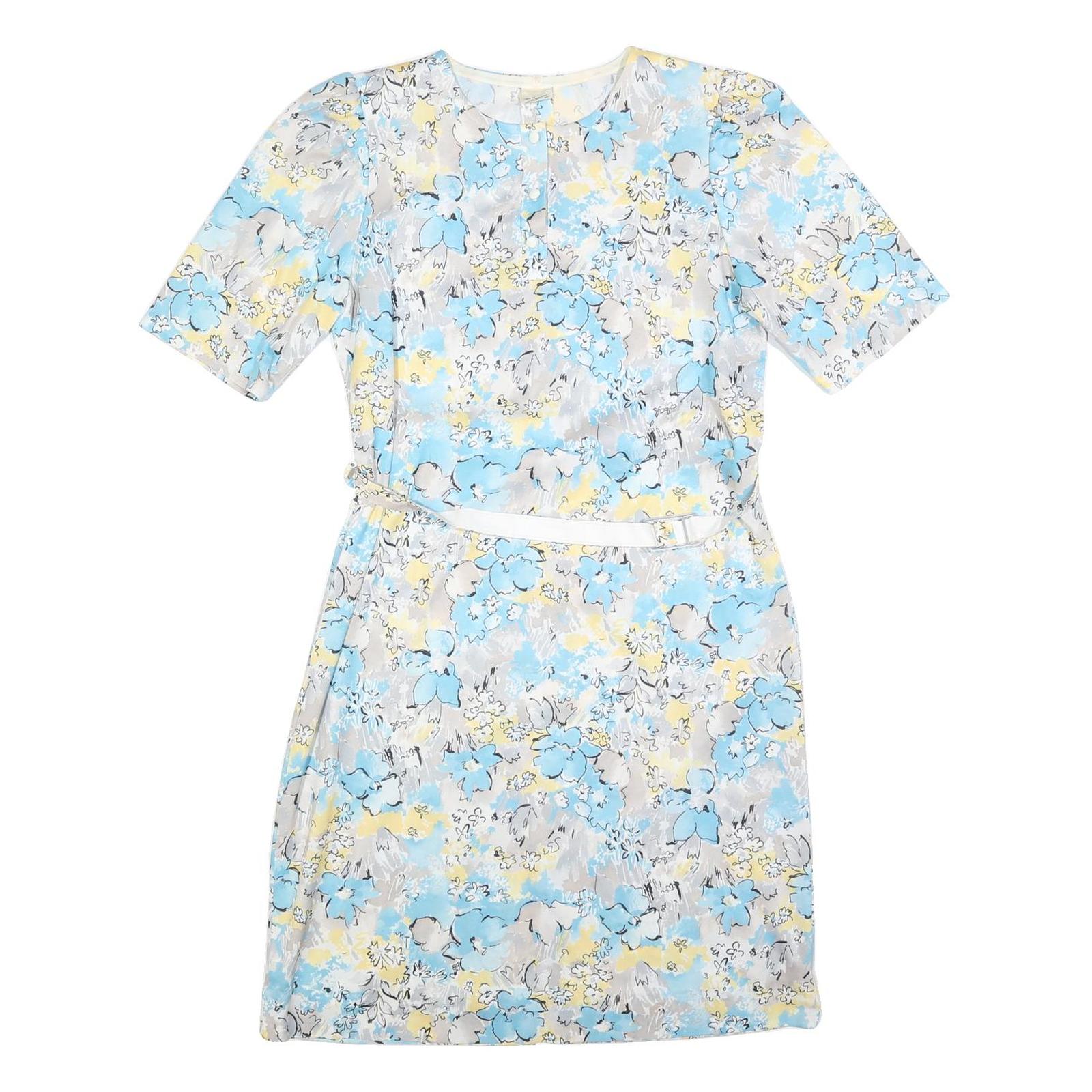 Womens Blue Cream Floral Day Dress Polyester Short Sleeve M Lightweight Summer Refurbished - N/A refurbished available on Cerqular