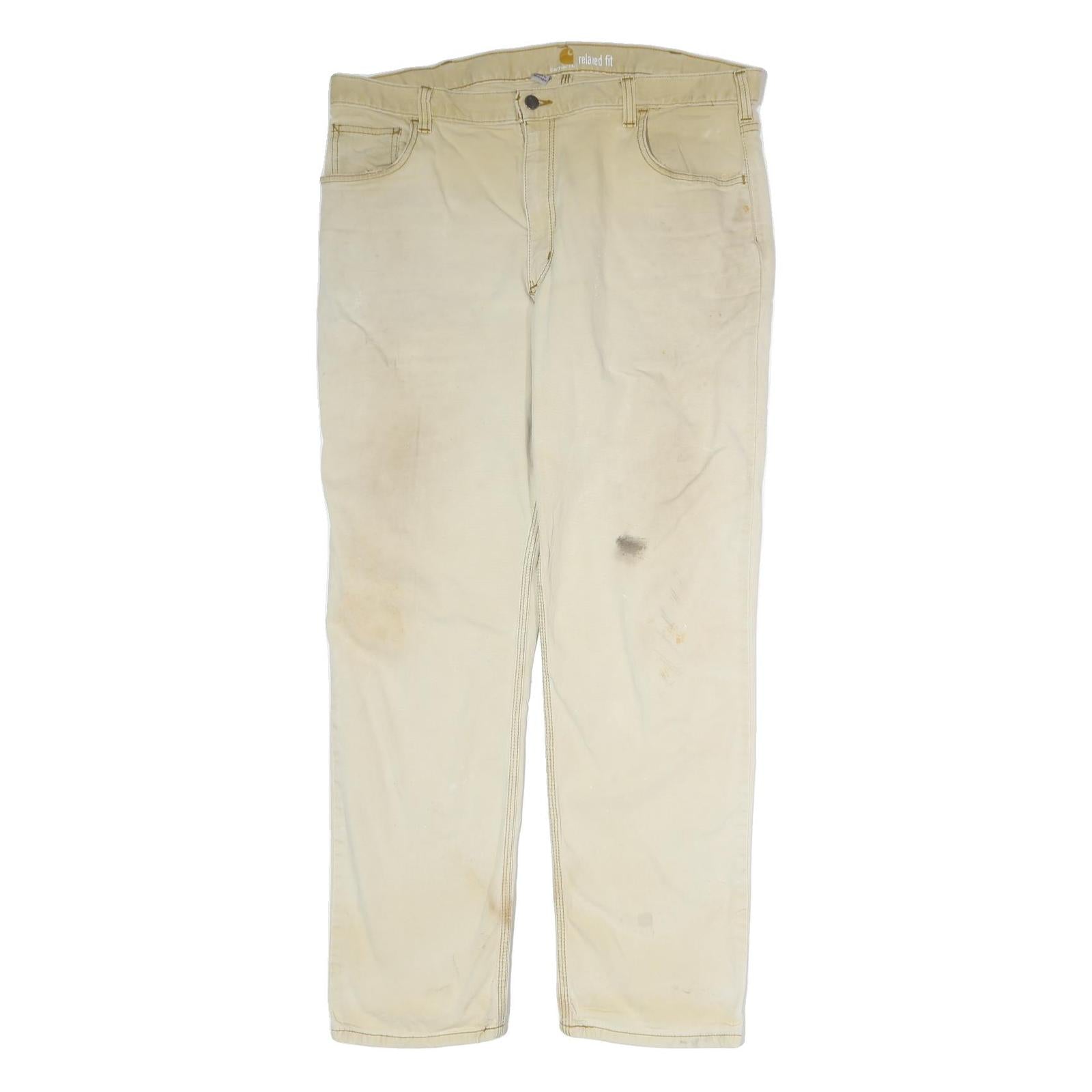 CARHARTT Mens Cotton Beige Relaxed Straight Trousers W40 L32 Workwear Zip Refurbished - N/A refurbished available on Cerqular