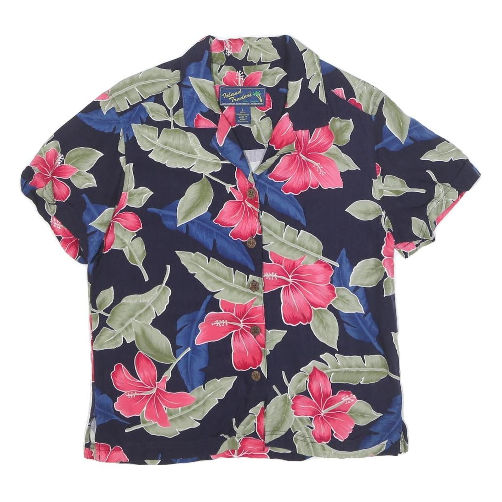 ISLAND TRADERS Womens Navy Blue & Red Floral Rayon Shirt S Tropical Print Refurbished - N/A refurbished available on Cerqular