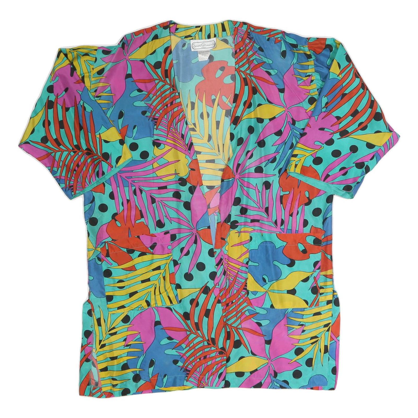SAINT GERMAIN Womens Blue & Multicolour Printed Top Short Sleeve V-Neck XL Silk Refurbished - N/A refurbished available on Cerqular