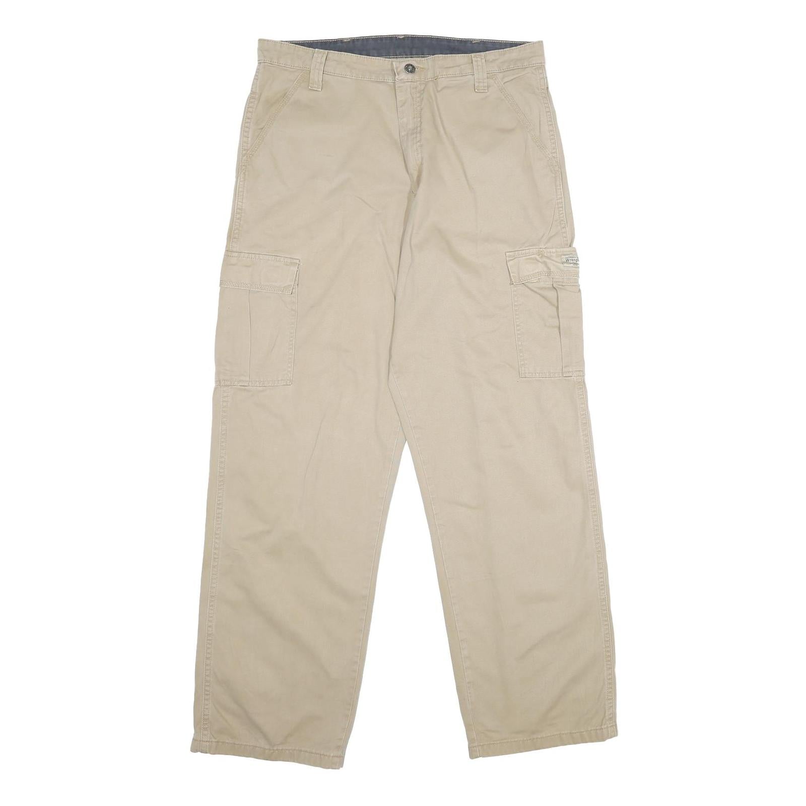 WRANGLER Mens Cotton Beige Regular Cargo Trousers W34 L32 Casual Workwear Refurbished - N/A refurbished available on Cerqular