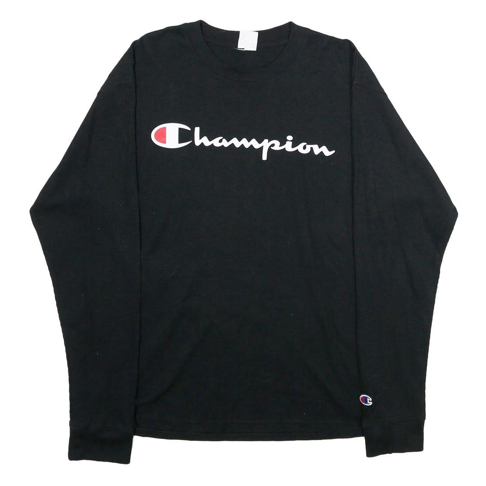 CHAMPION Mens Black Long Sleeve Crew Neck Cotton Blend T-Shirt M Logo Graphic Refurbished - N/A refurbished available on Cerqular