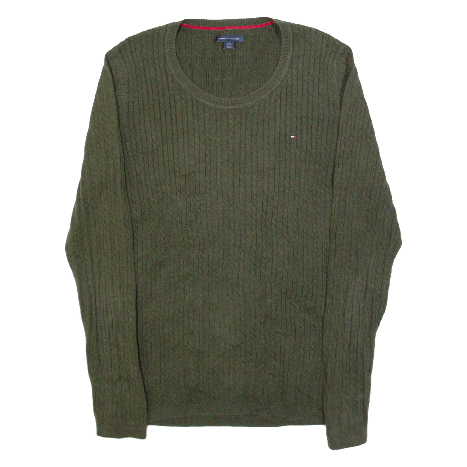 TOMMY HILFIGER Womens Jumper Green Cable Knit L Refurbished - N/A refurbished available on Cerqular