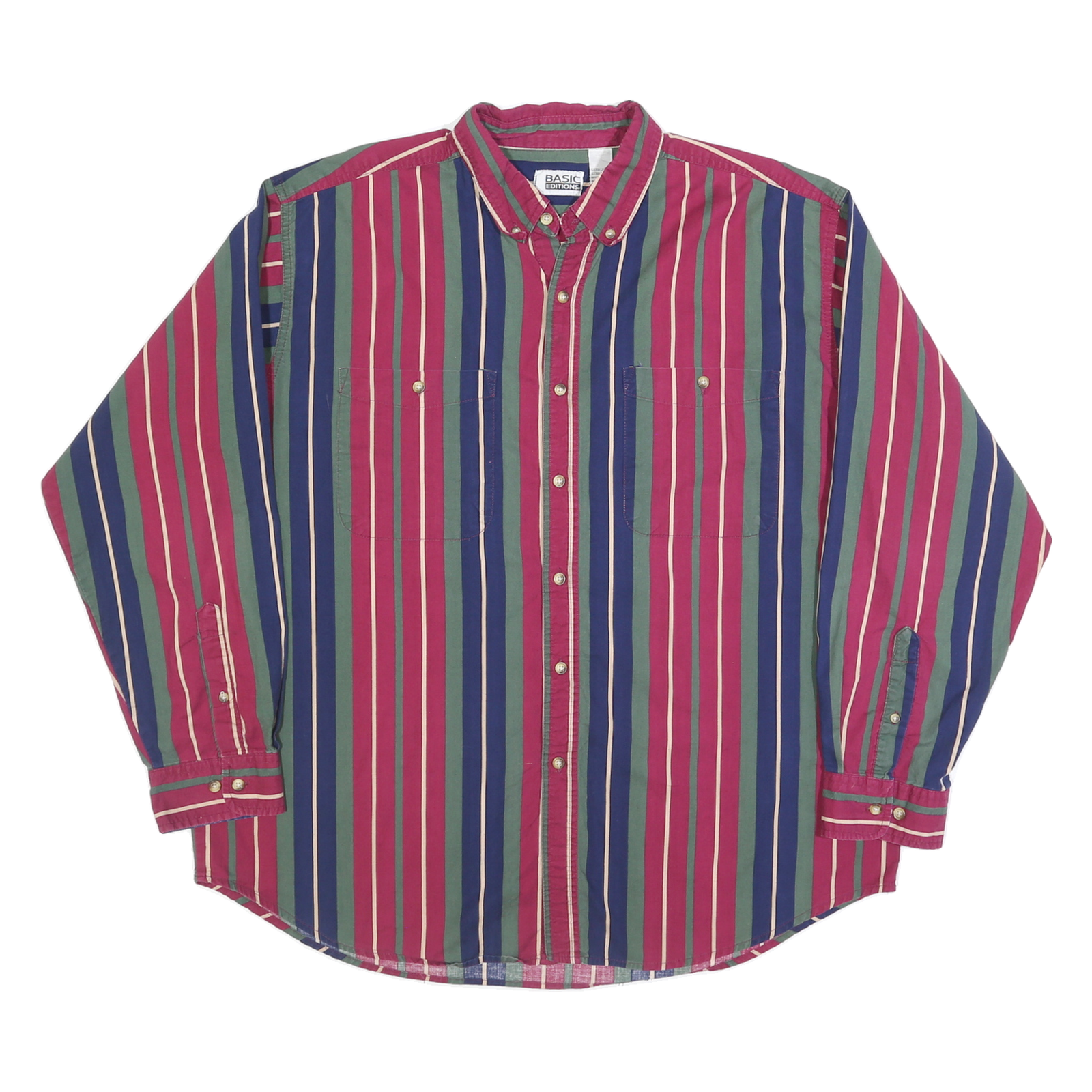BASIC EDITIONS Mens Red & Green & Blue Striped Shirt XL Button-Down Cotton Refurbished - N/A refurbished available on Cerqular