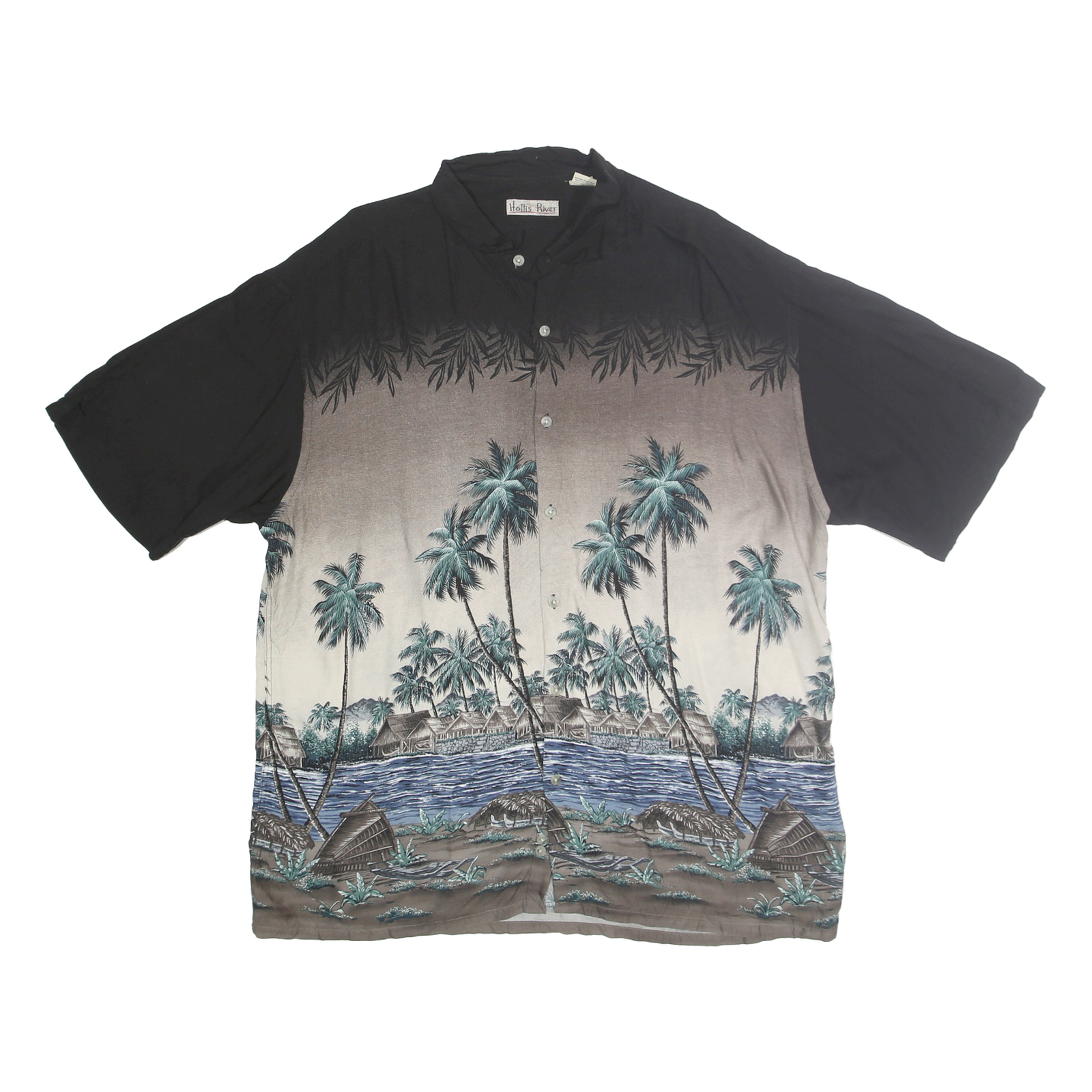 HOLLIS RIVER Mens Black & Taupe Rayon XL Hawaiian Shirt Tropical Palm Print Refurbished - N/A refurbished available on Cerqular