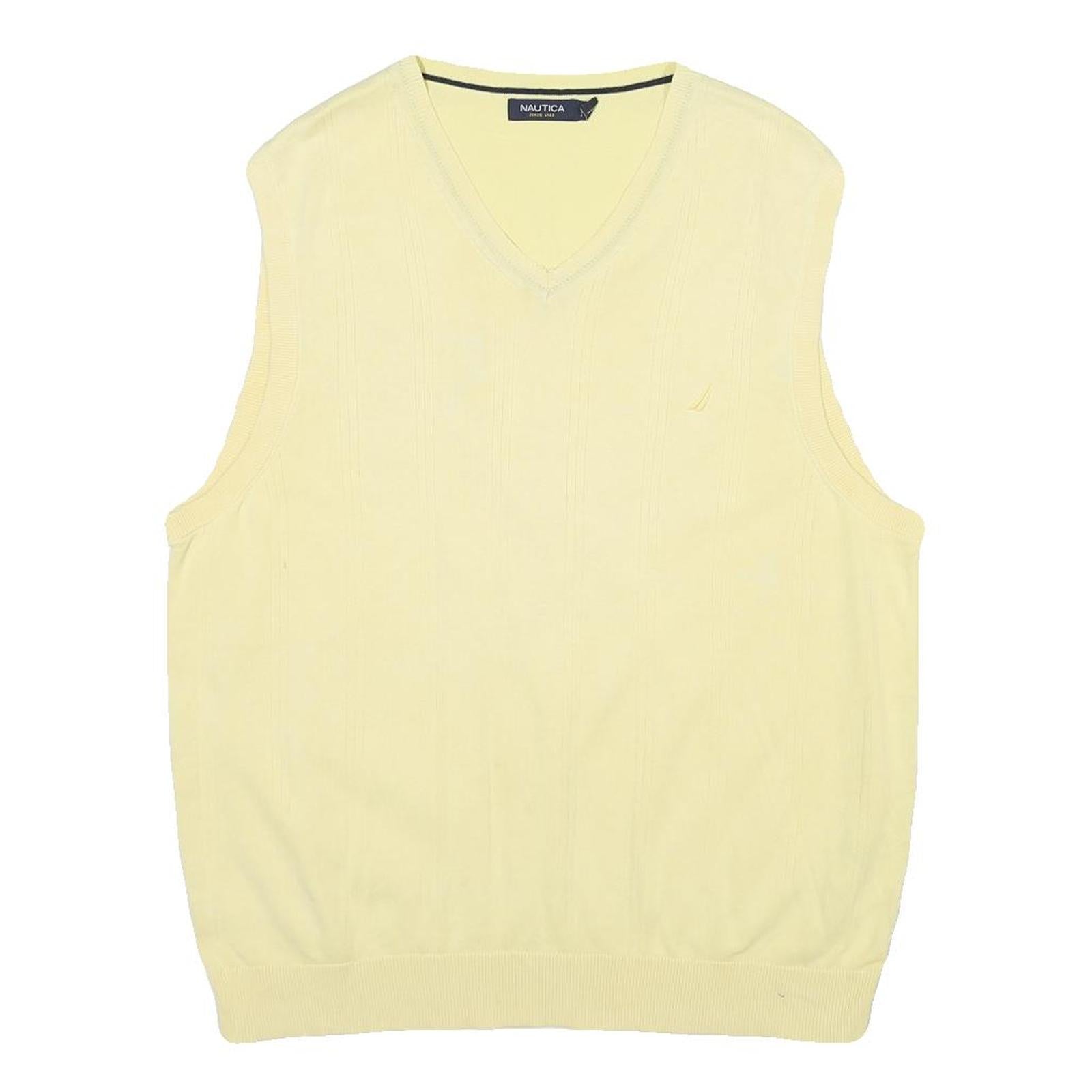 NAUTICA Mens Yellow Cotton Blend Patterned V-Neck Basic Knit L Sleeveless Jumper Refurbished - N/A refurbished available on Cerqular