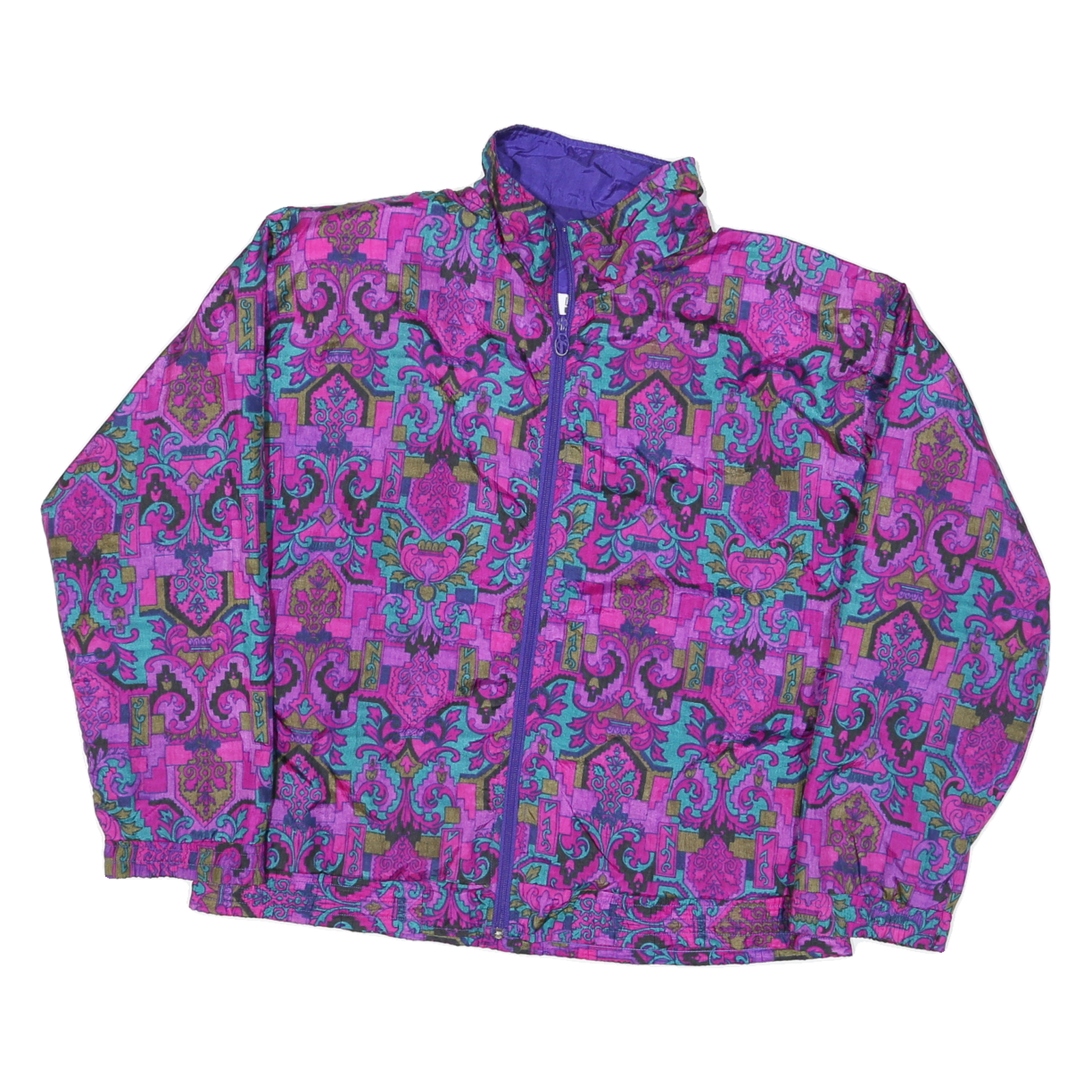 LAVON Womens Purple Printed Nylon Zip Jacket L Outerwear Patterned Stylish Refurbished - N/A refurbished available on Cerqular