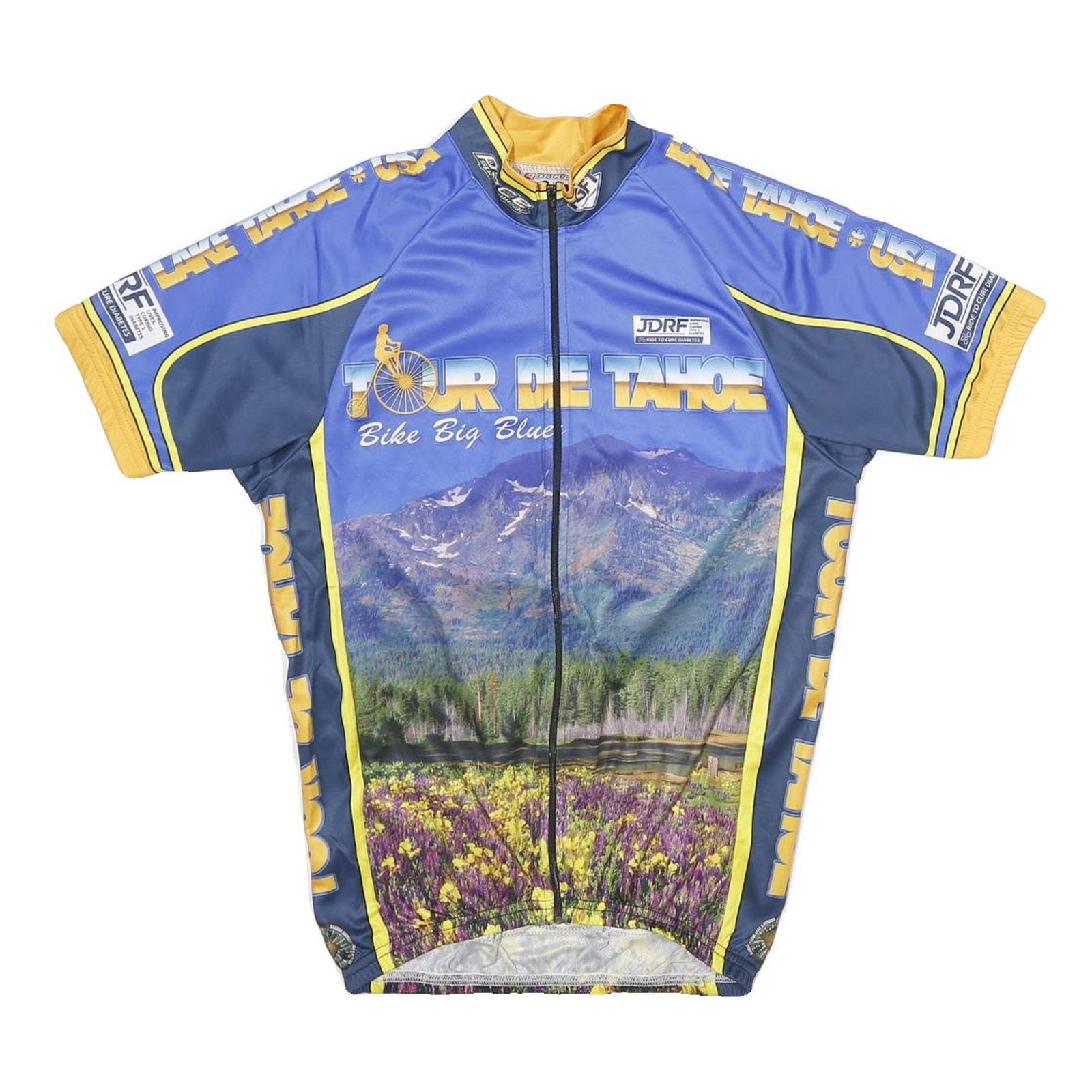 PACE Mens Blue Yellow Tour De Tahoe Cycling Jersey S Short Sleeve Zip Neck Refurbished - N/A refurbished available on Cerqular