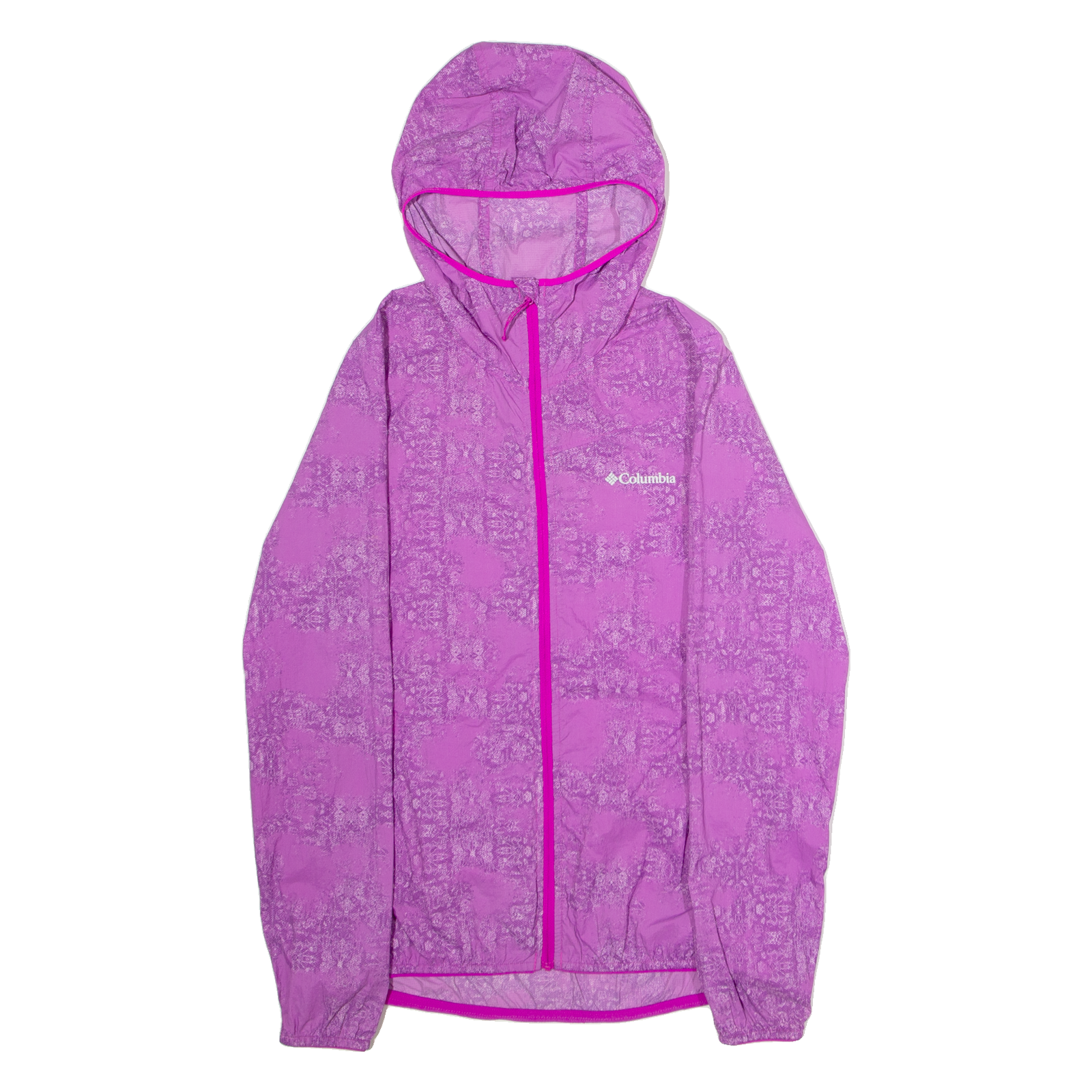 COLUMBIA Womens Rain Jacket Purple Hooded Crazy Pattern S Refurbished - N/A refurbished available on Cerqular