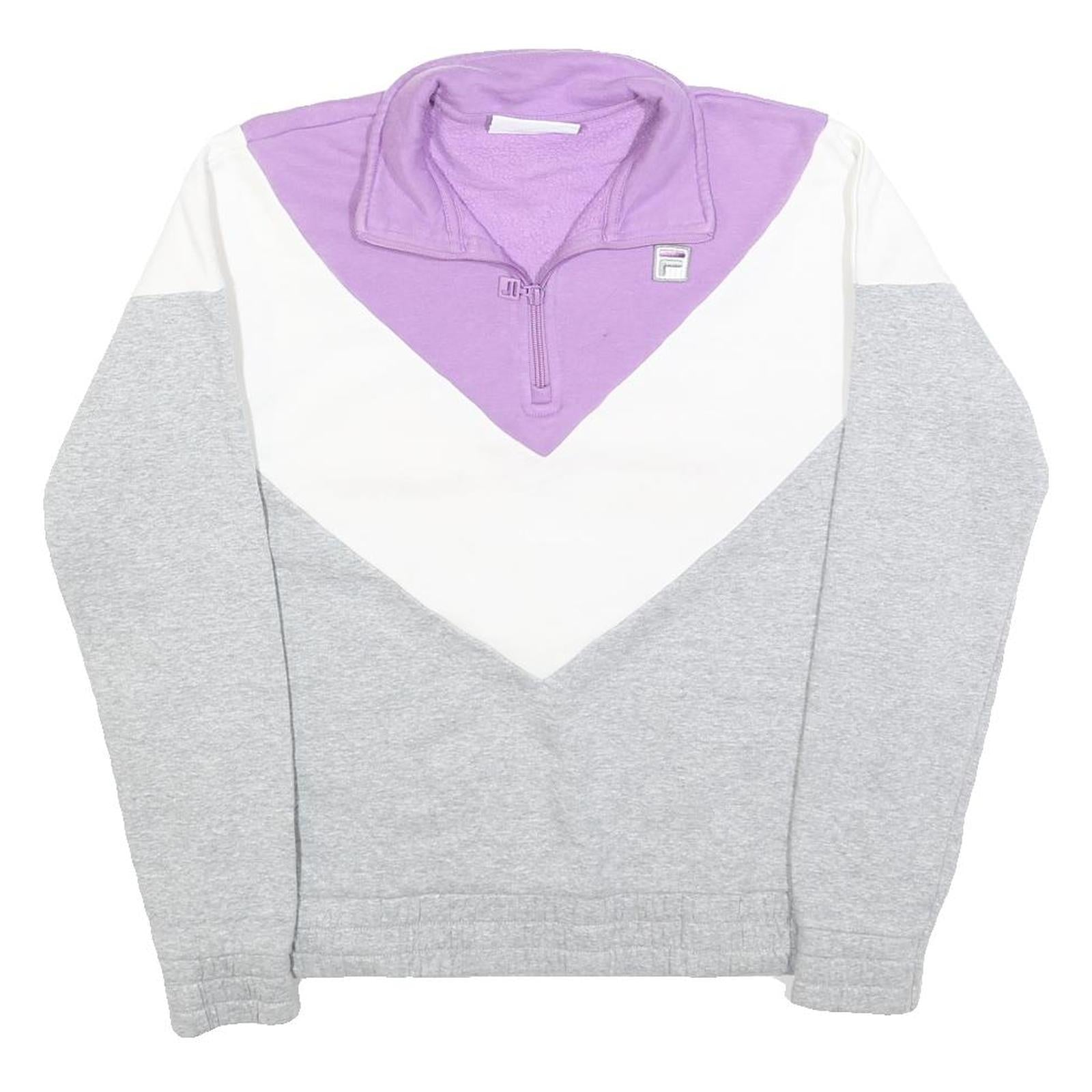 FILA Womens Purple & White & Grey Sweatshirt Collared M Colourblock Cotton Blend Refurbished - N/A refurbished available on Cerqular