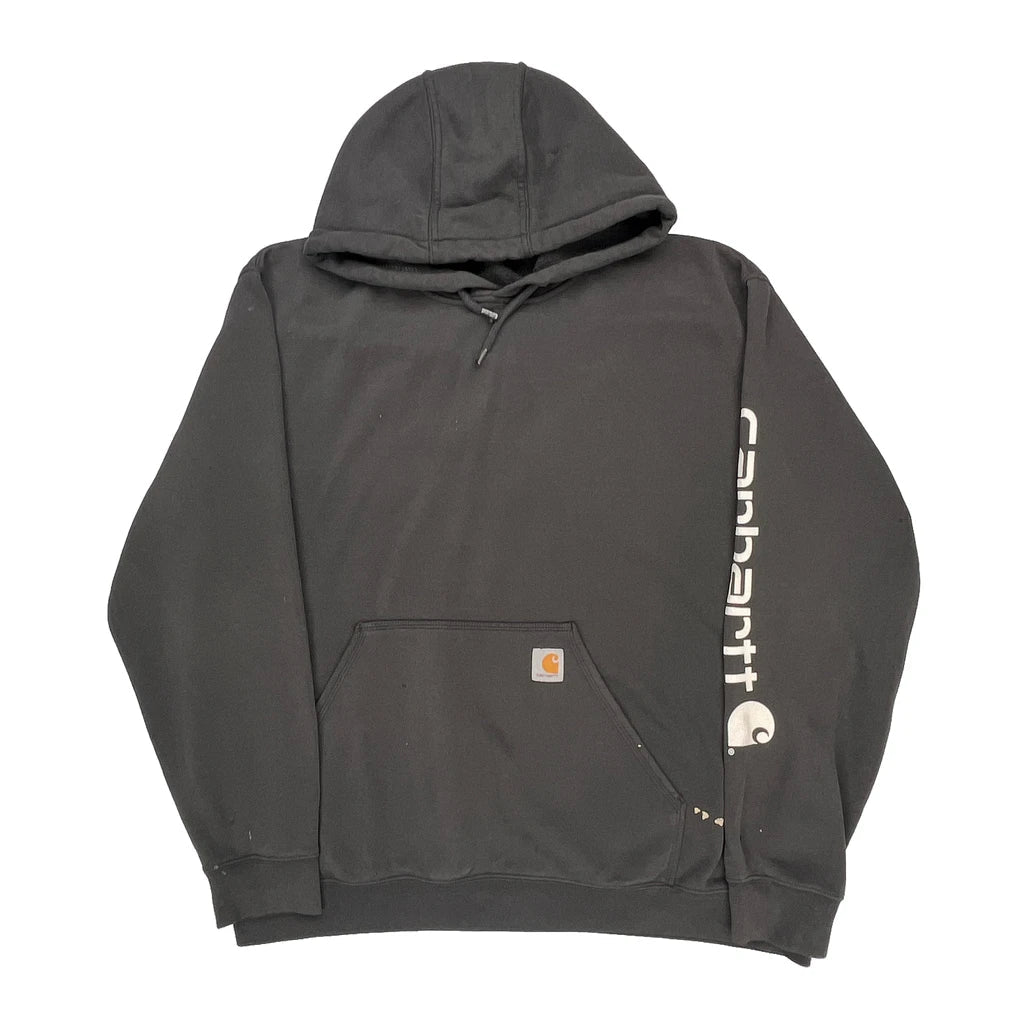 Carhartt Spellout Hoodie - XL Black Cotton Refurbished - Thrifted (note: this is a term often used to describe second- refurbished available on Cerqular