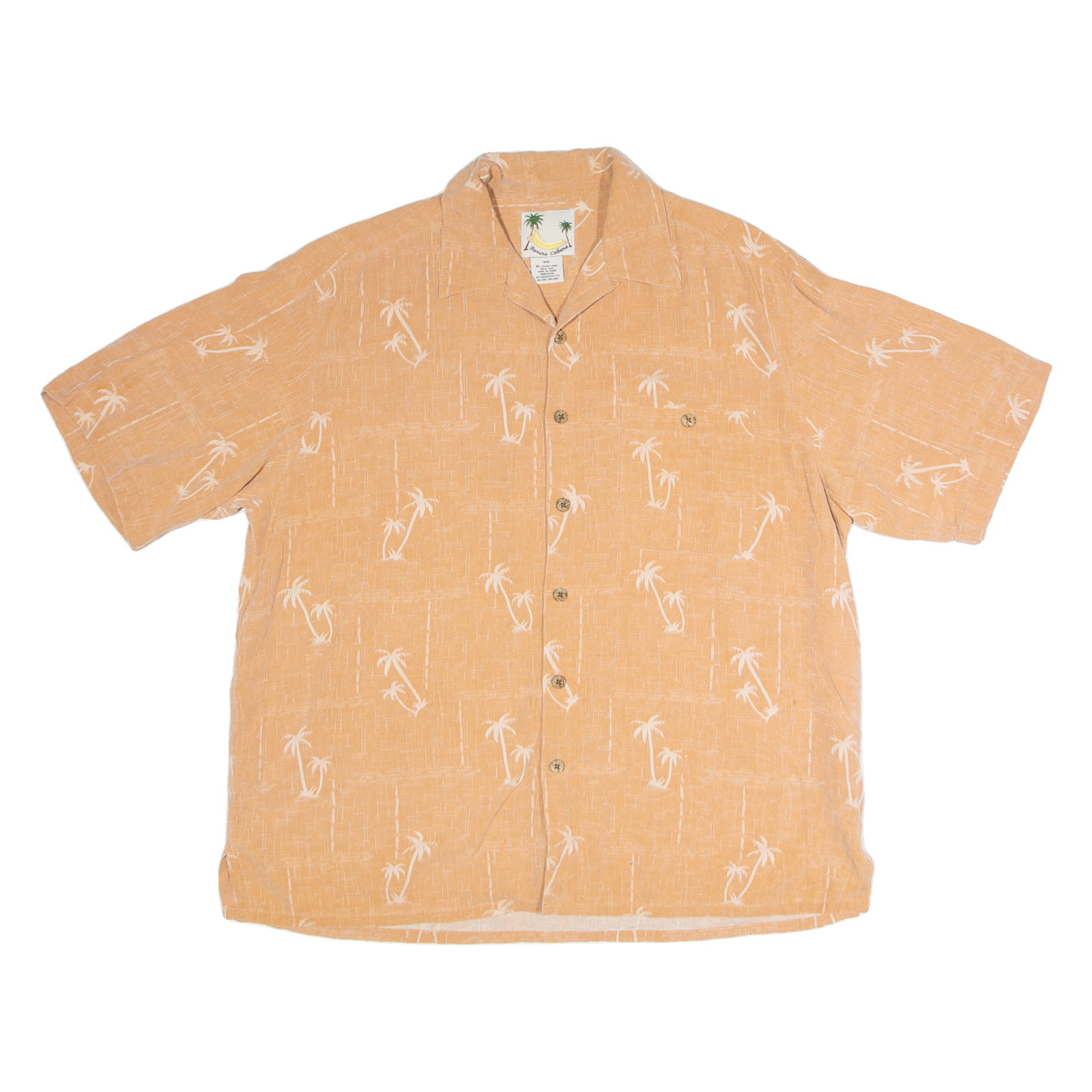 BANANA CABANA Palm Tree Mens Shirt Orange Silk Crazy Pattern XL Refurbished - N/A refurbished available on Cerqular