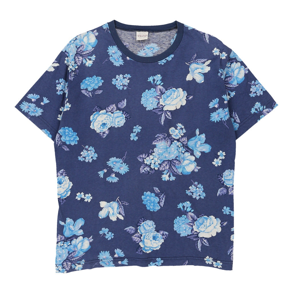 Benetton Floral T-Shirt - Small Blue Cotton | Size: small Refurbished - N/A (Preloved Designer is not a specific brand, it refurbished available on Cerqular