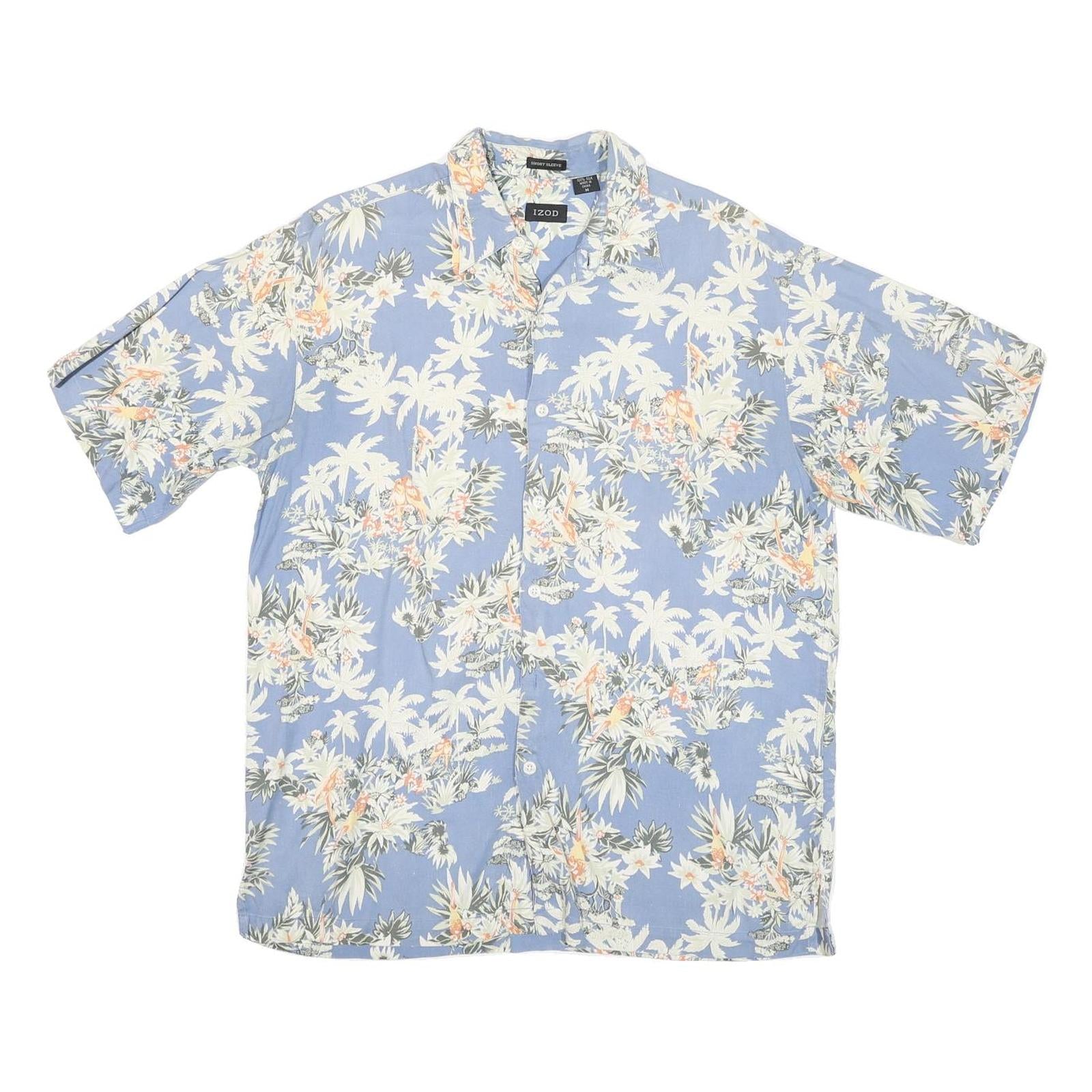 IZOD Mens Blue & White Floral Rayon Short Sleeve Shirt M Summer Casual Refurbished - N/A refurbished available on Cerqular