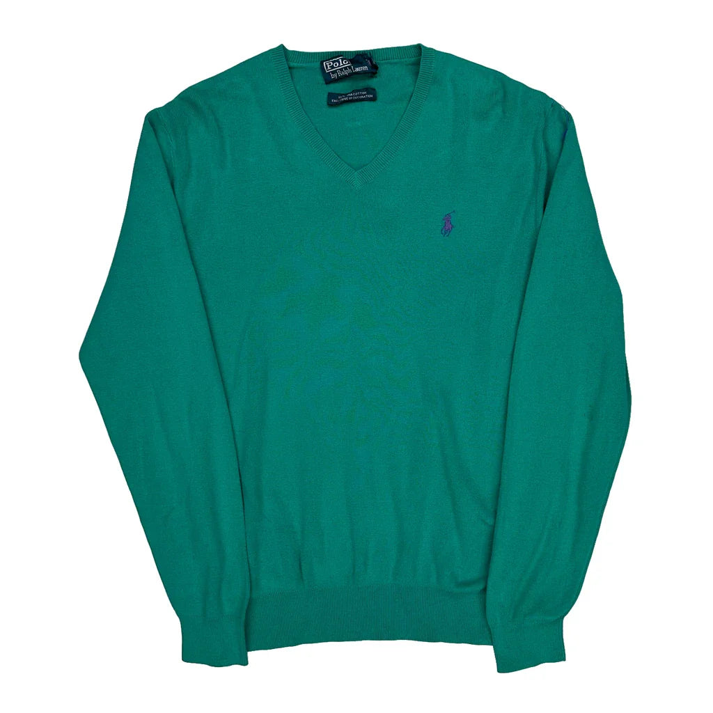 Polo By Ralph Lauren Jumper - Small Green Cotton Refurbished - Thrifted (note: this is a term often used to describe second- refurbished available on Cerqular