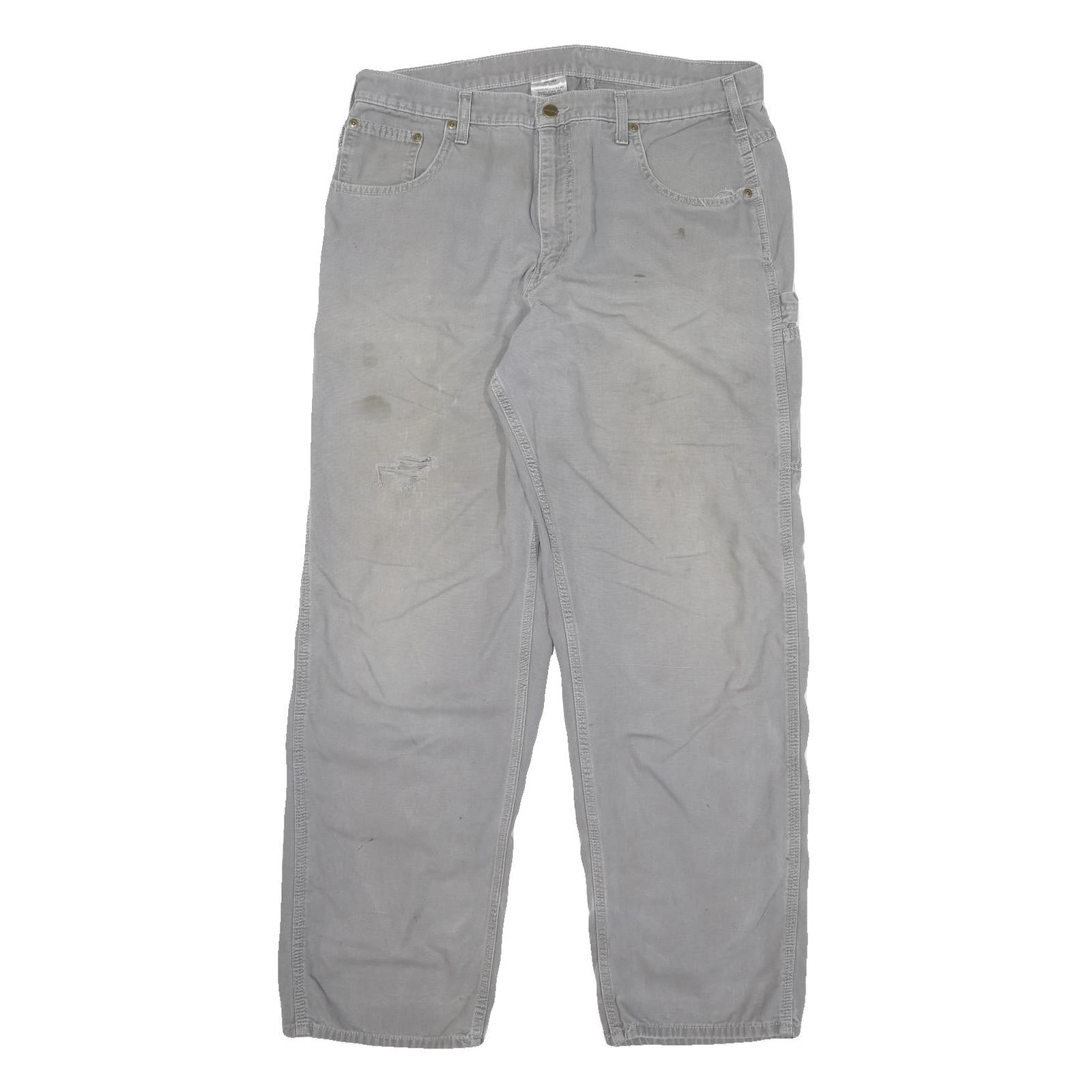CARHARTT Mens Cotton Blend Grey Relaxed Straight Trousers W34 L30 Casual Refurbished - N/A refurbished available on Cerqular