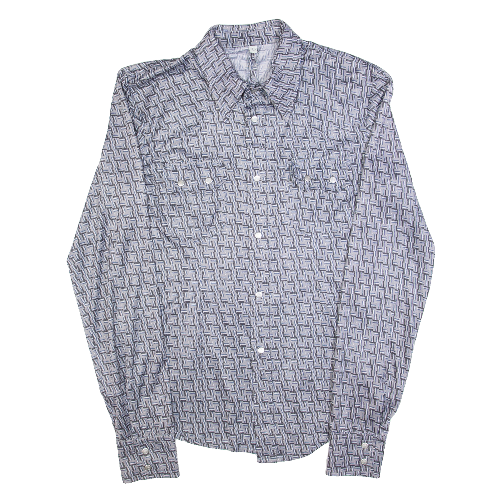 Stretch Mens Shirt Grey Geometric Long Sleeve L Refurbished - N/A refurbished available on Cerqular
