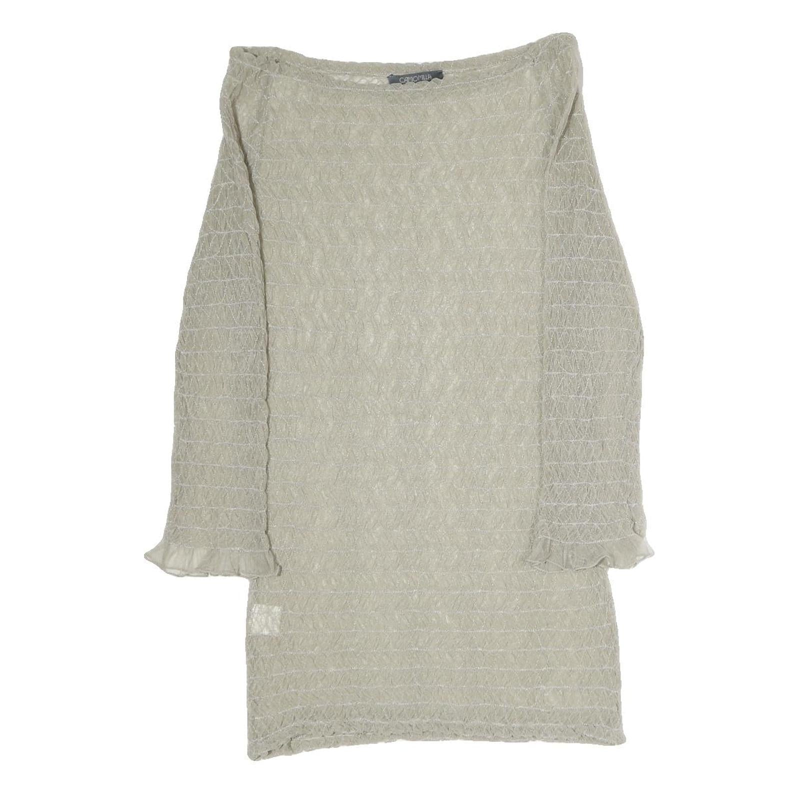 CAMMOMILLA Womens Beige Printed Top 3/4 Sleeve Boat Neck M Sheer Elegant Refurbished - N/A refurbished available on Cerqular