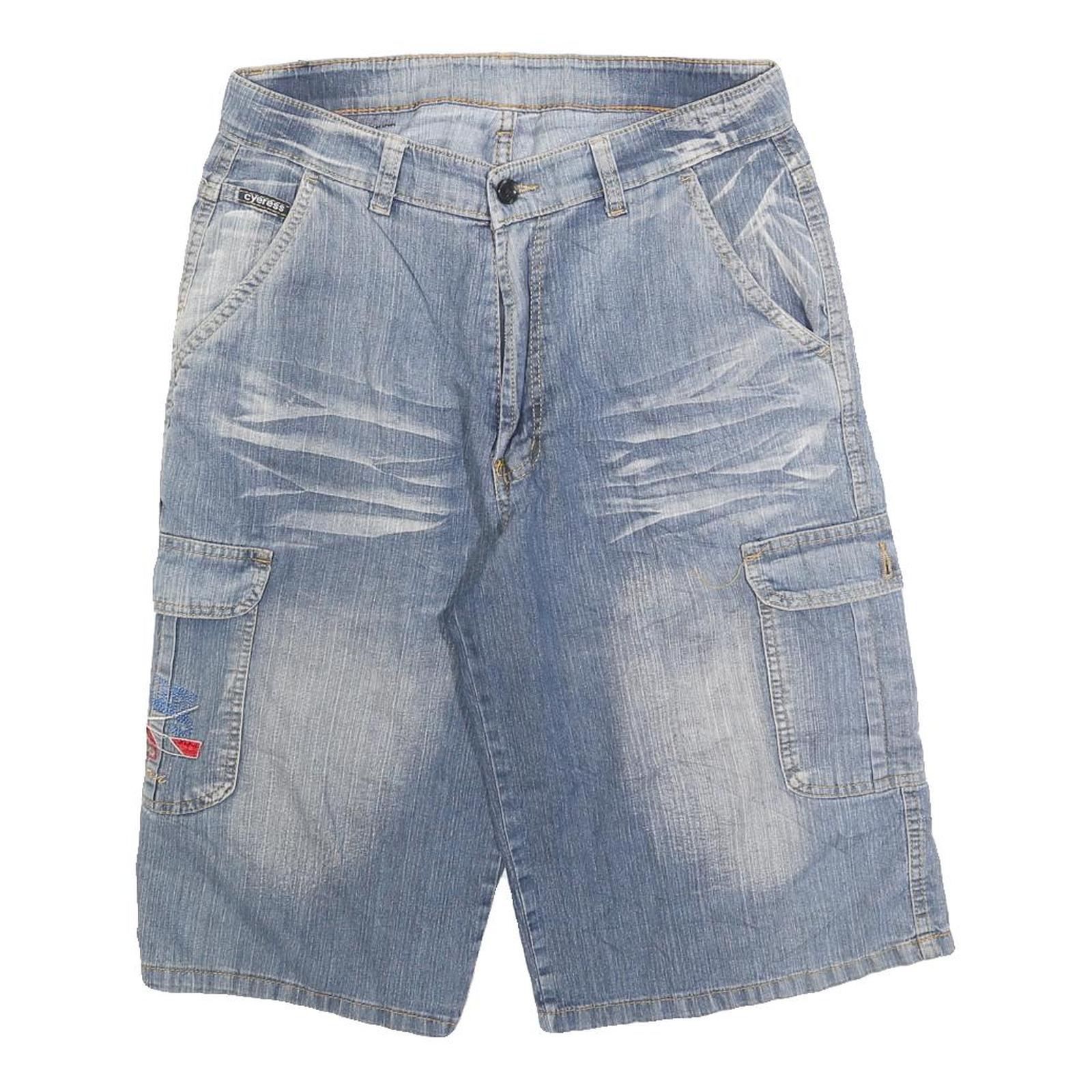 CYERESS Mens Blue Denim Cargo Shorts M W30 Embroidered Pockets Comfortable Fit Refurbished - N/A refurbished available on Cerqular