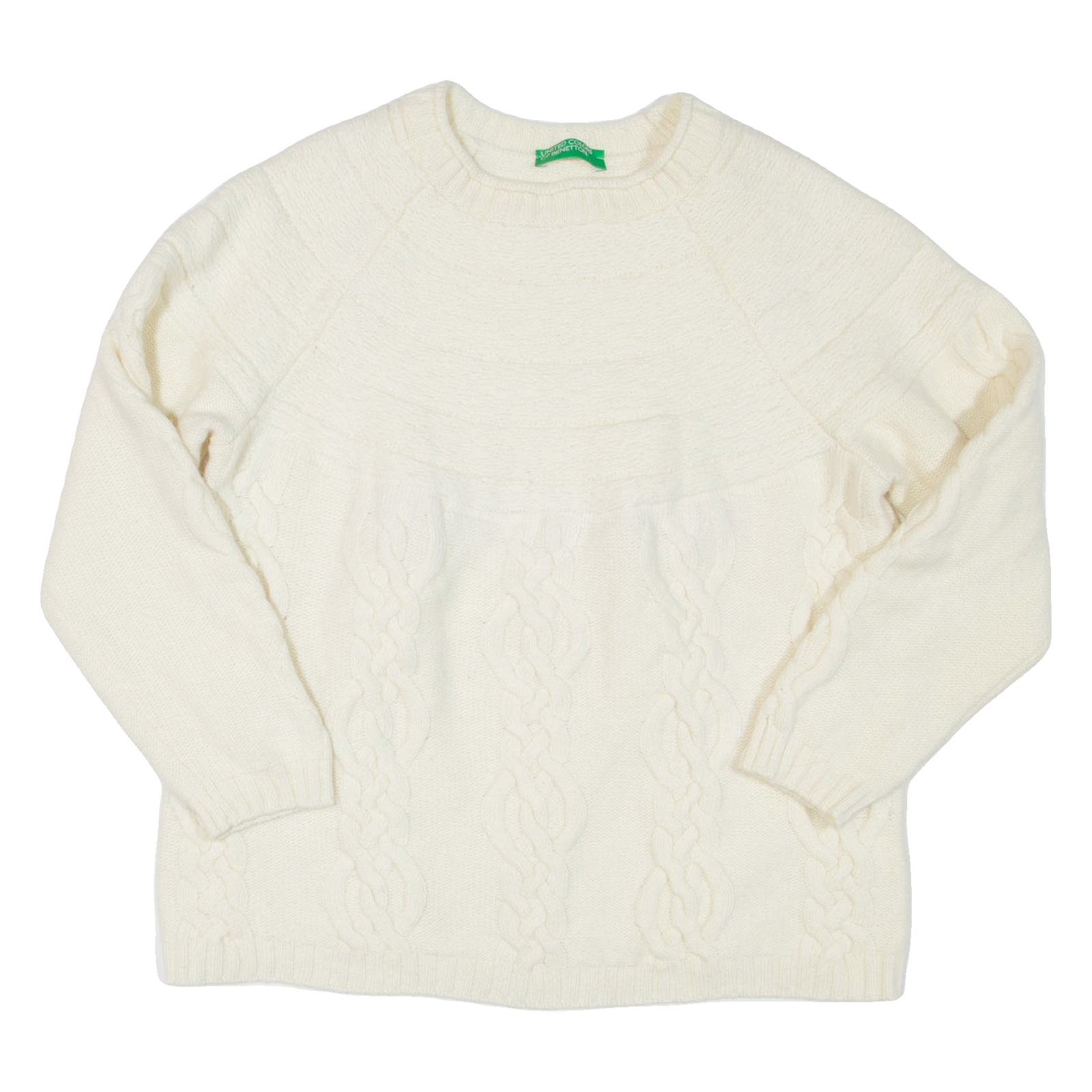BENETTON Womens Jumper Cream Cable Knit Wool XS Refurbished - N/A refurbished available on Cerqular