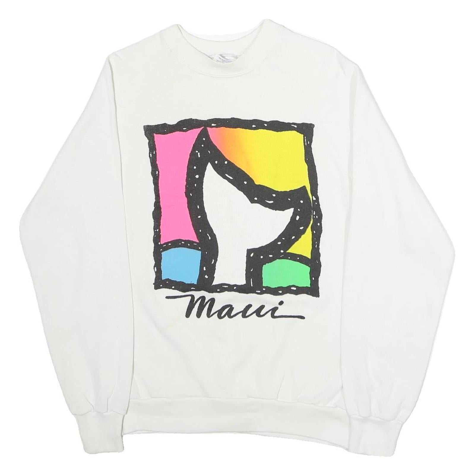 TEEJAYS Mens White Pullover M Cotton Blend Crew Neck Sweatshirt Colourblock Maui Refurbished - N/A refurbished available on Cerqular