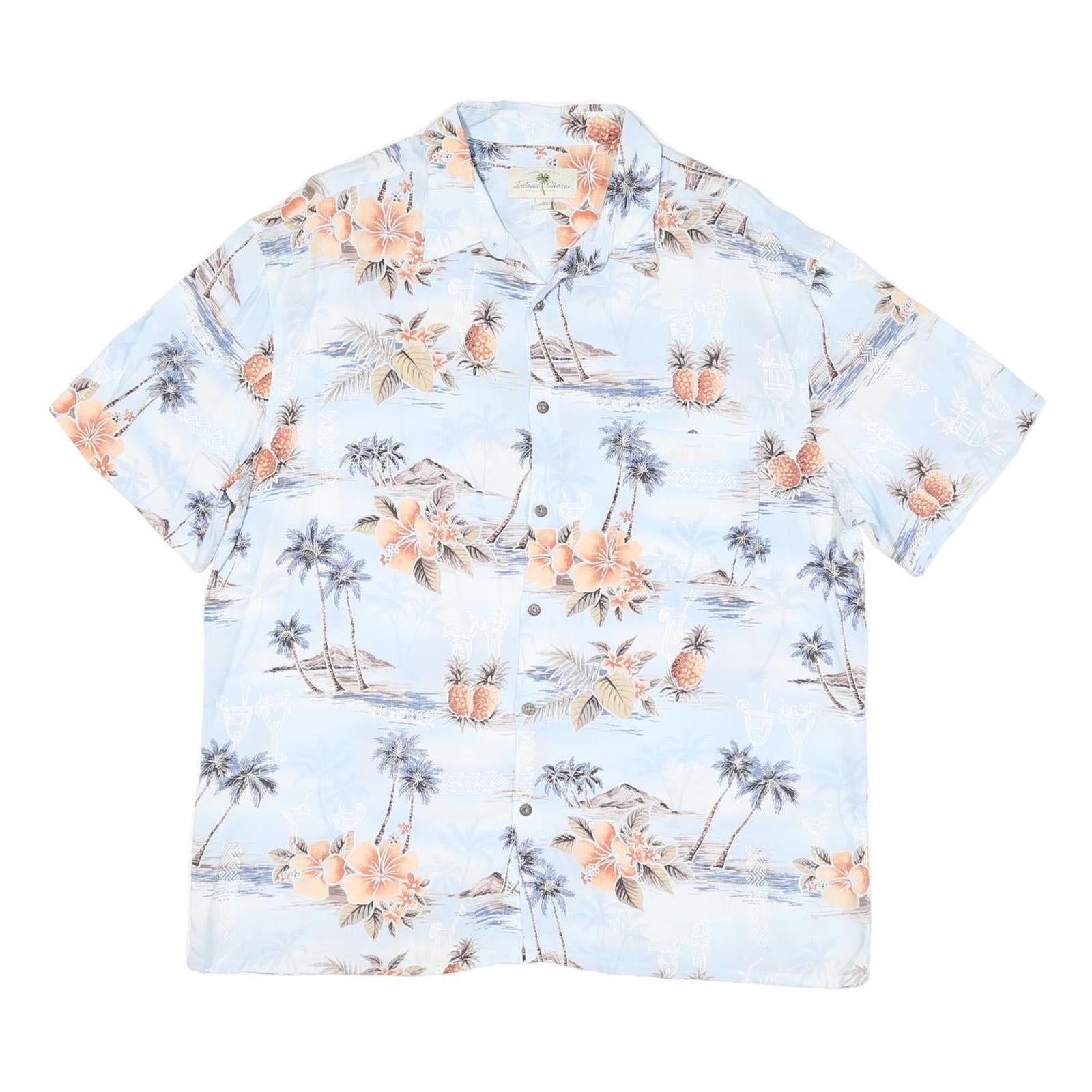 ISLAND SHORES Mens Blue & Peach Floral Silk Shirt L Hawaiian Resort Tropical Refurbished - N/A refurbished available on Cerqular