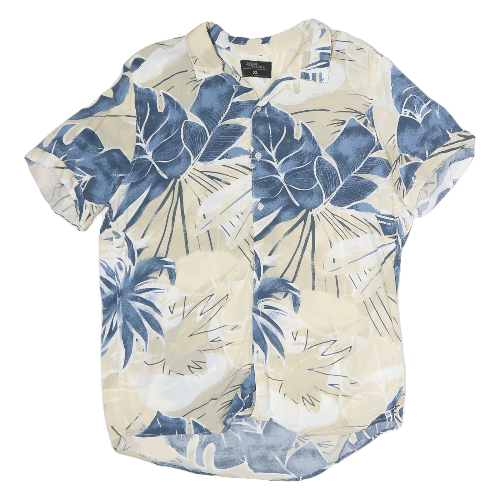 JEAN PASCAL Mens Blue & Beige Cotton XL Tropical Print Shirt Summer Casual Refurbished - N/A refurbished available on Cerqular