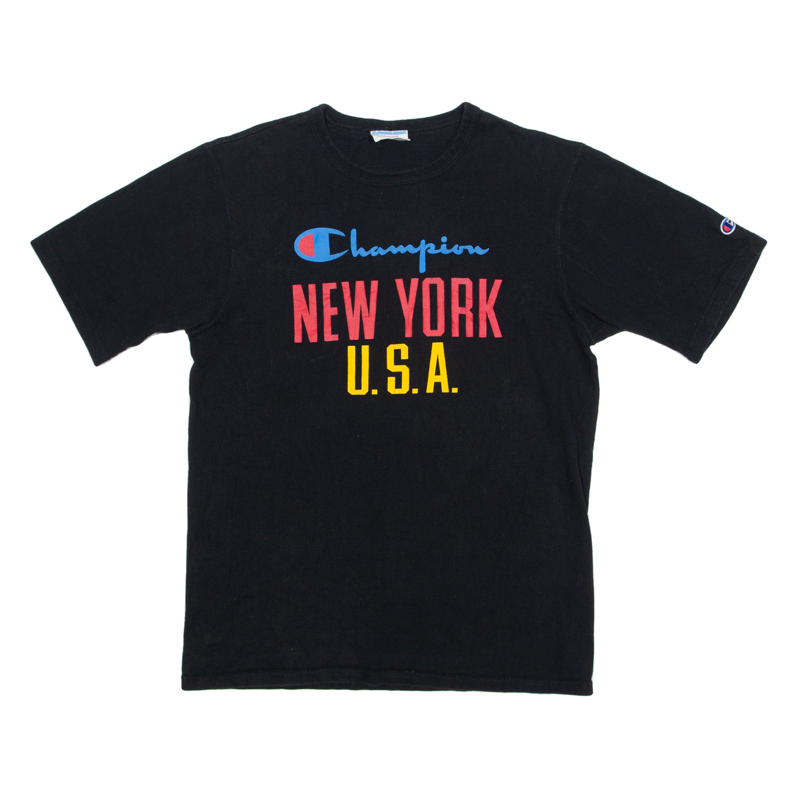 CHAMPION New York Mens T-Shirt Black USA Crew Neck M Refurbished - N/A refurbished available on Cerqular