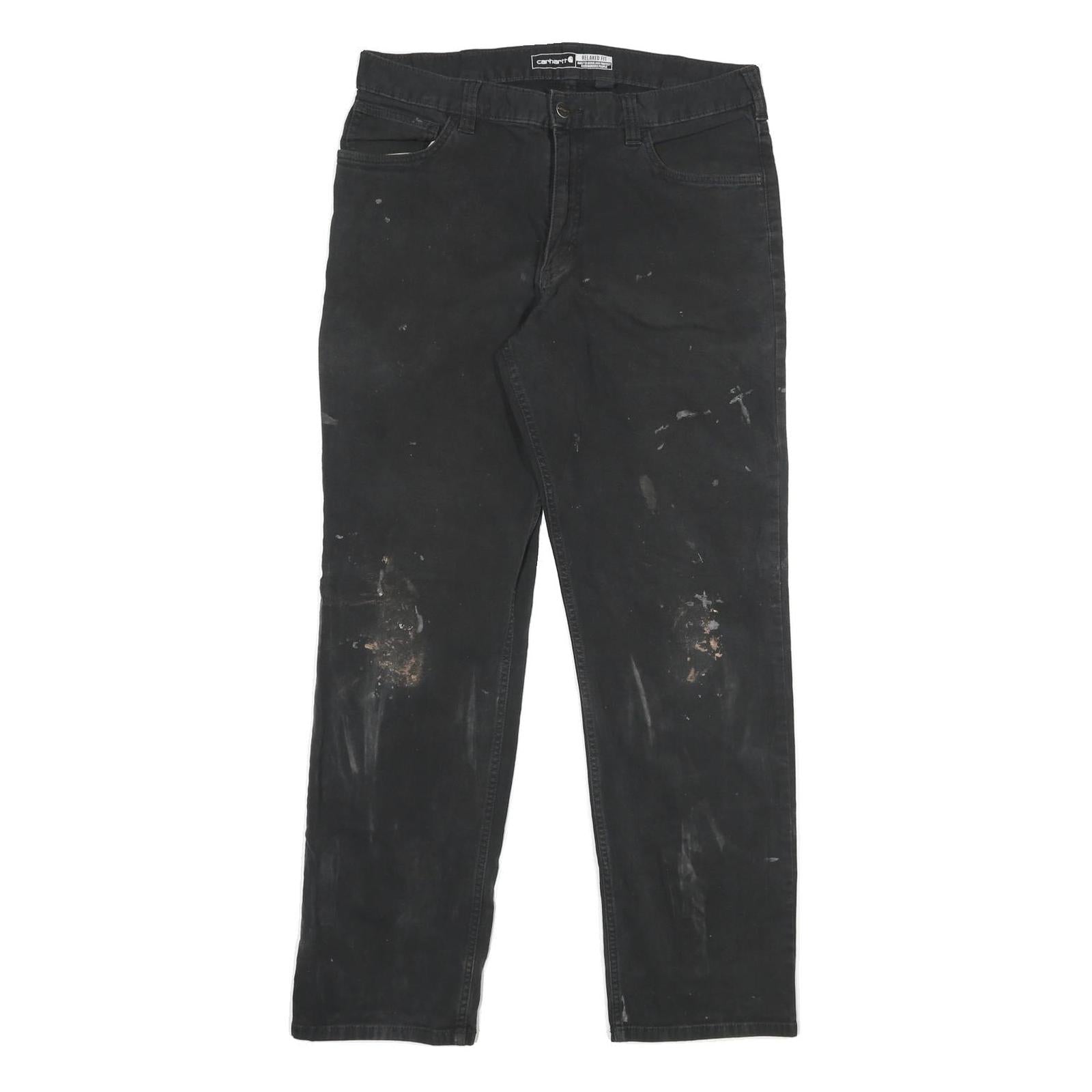 CARHARTT Mens Cotton Blend Black Relaxed Straight Trousers W34 L32 Workwear Zip Refurbished - N/A refurbished available on Cerqular