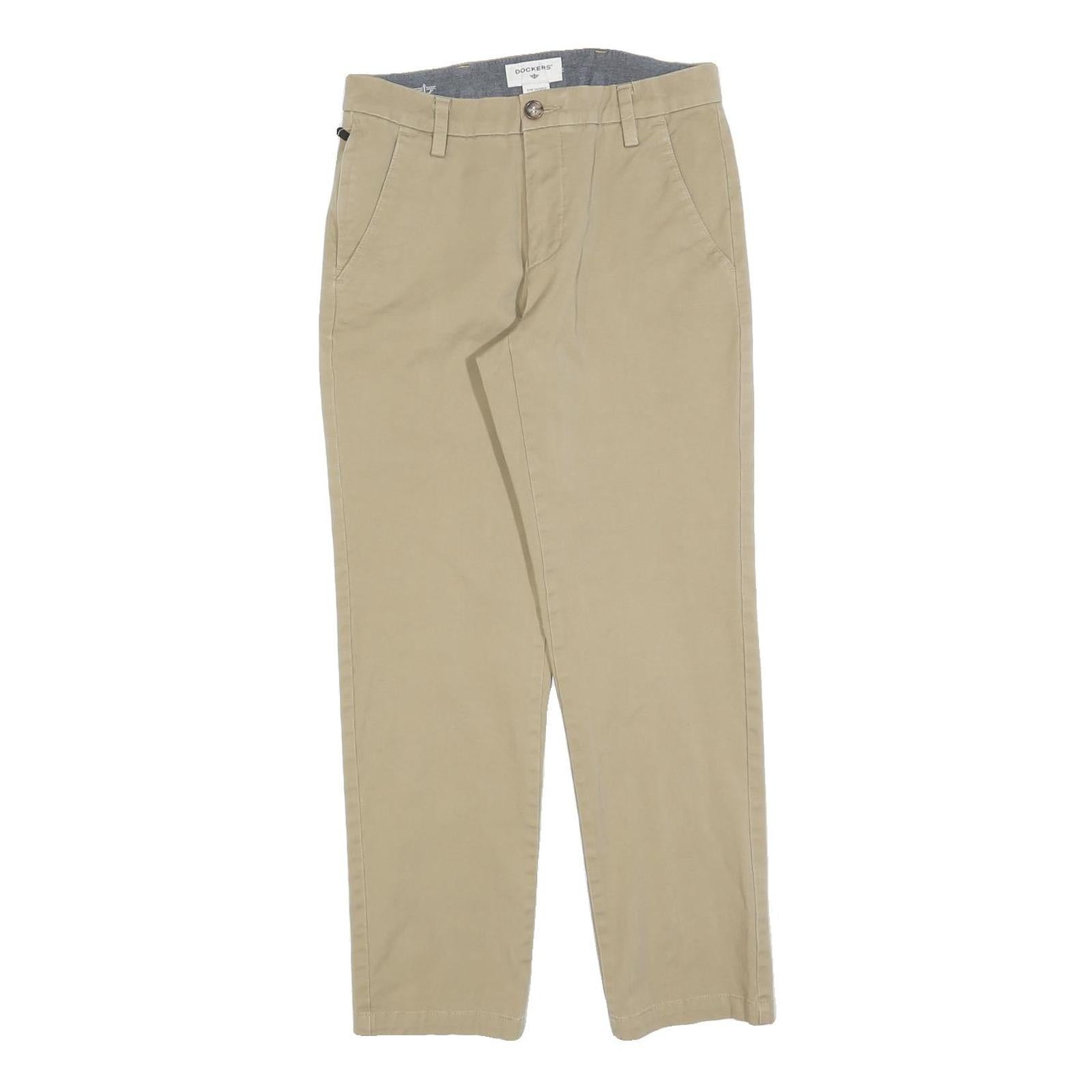 DOCKERS Mens Cotton Blend Beige Slim Straight Trousers W28 L27 Classic Zip Refurbished - N/A refurbished available on Cerqular