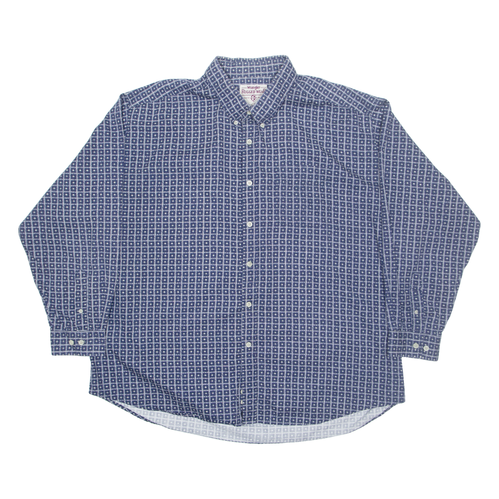 WRANGLER Mens Shirt Blue Geometric Long Sleeve 2XL Refurbished - N/A refurbished available on Cerqular