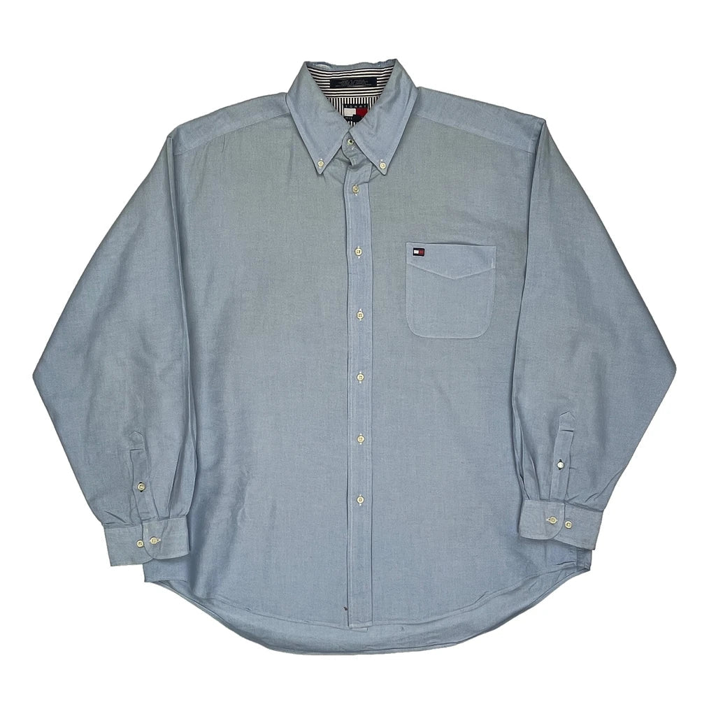 Tommy Hilfiger Shirt - XL Blue Cotton Refurbished - Thrifted (note: this is a term often used to describe second- refurbished available on Cerqular