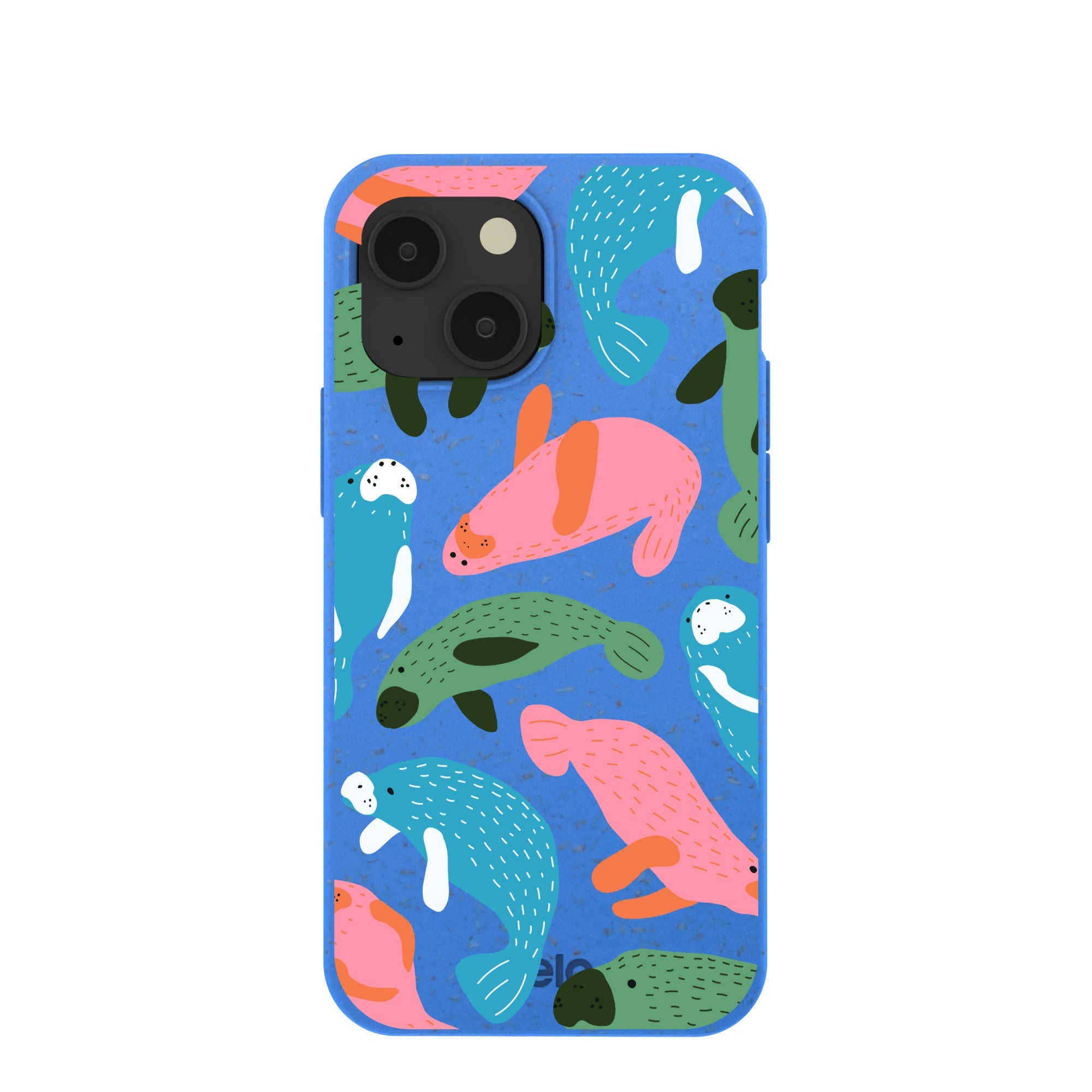Electric Blue Sea Cows iPhone 13 Mini Case Refurbished - Pela Case refurbished available on Cerqular