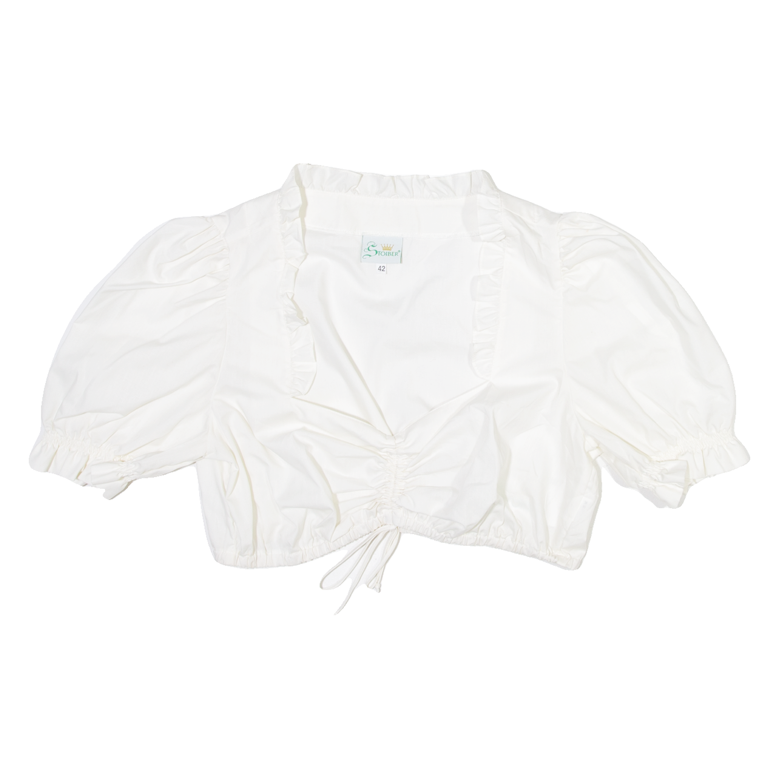 STOIBER Womens Cropped Blouse White Button Neck Puff Sleeve M Refurbished - N/A refurbished available on Cerqular