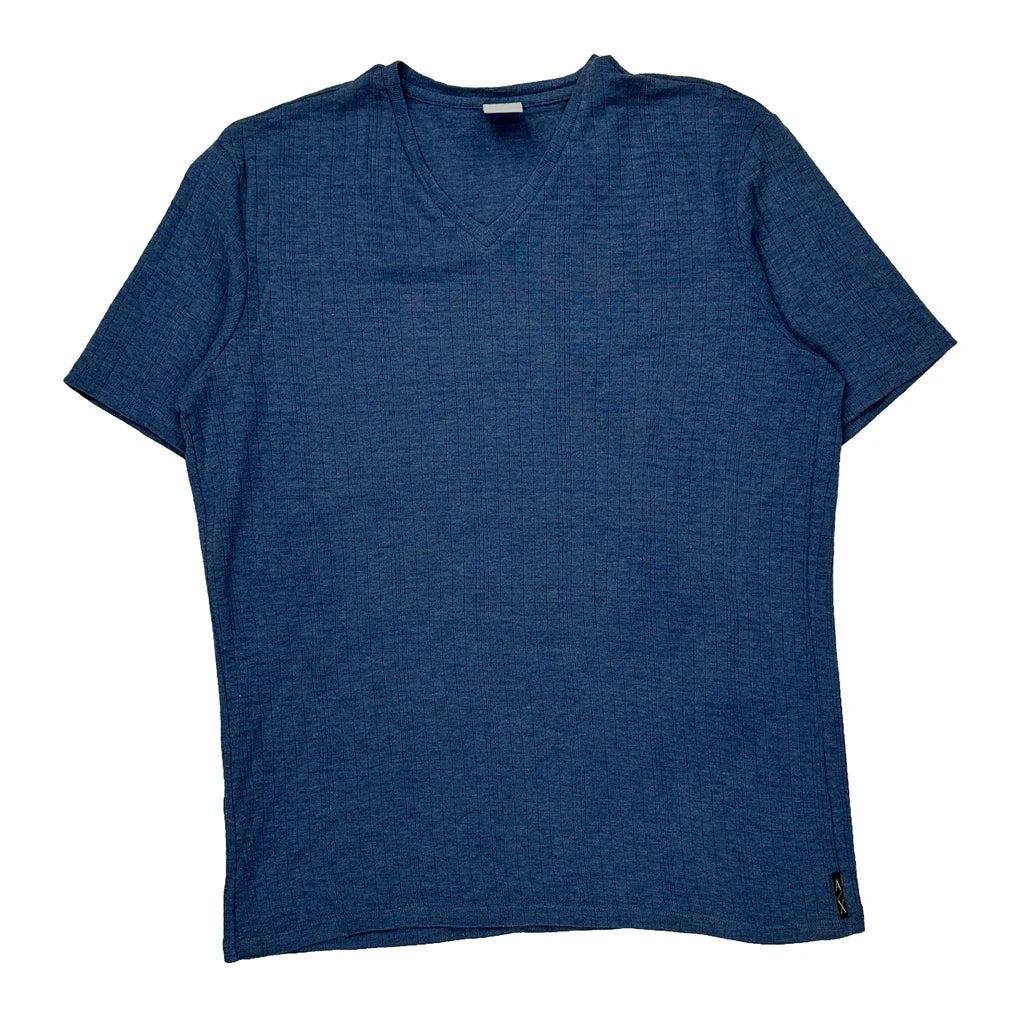 Armani Exchange T-Shirt - Large Blue Cotton Blend Refurbished - Thrifted (note: this is a term often used to describe second- refurbished available on Cerqular