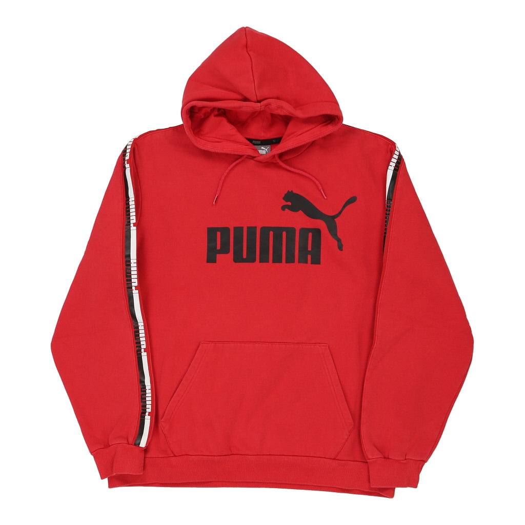 Puma Spellout Hoodie - XL Red Cotton Blend Refurbished - Thrifted (note: this is a term often used to describe second- refurbished available on Cerqular