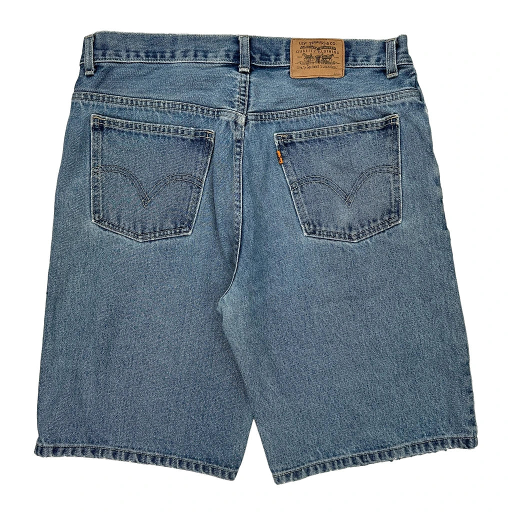 Levis Denim Shorts - 34W 10L Blue Denim Refurbished - Thrifted (note: this is a term often used to describe second- refurbished available on Cerqular